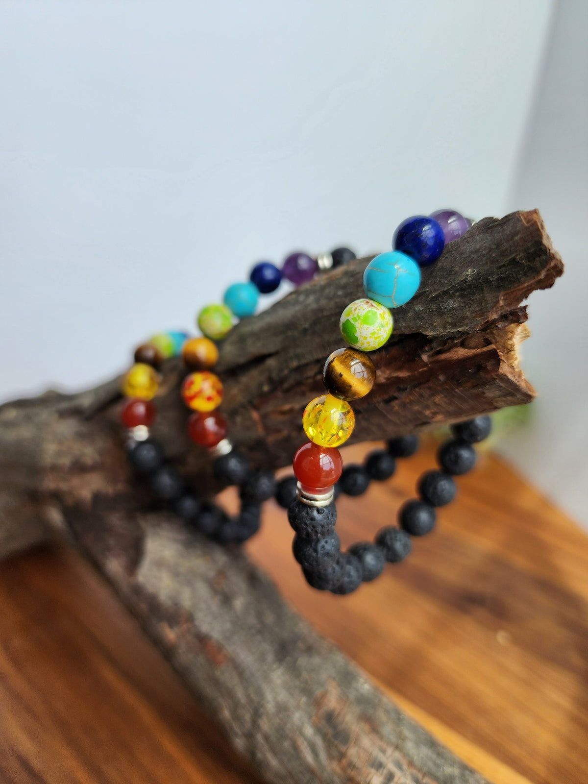 7 Chakra Bracelet: 8MM Lava Rock Crystal Beads | Rainbow Jewelry | Spiritual Yoga Meditation and Prayer Charm | ROYGBIV Wearable Art
