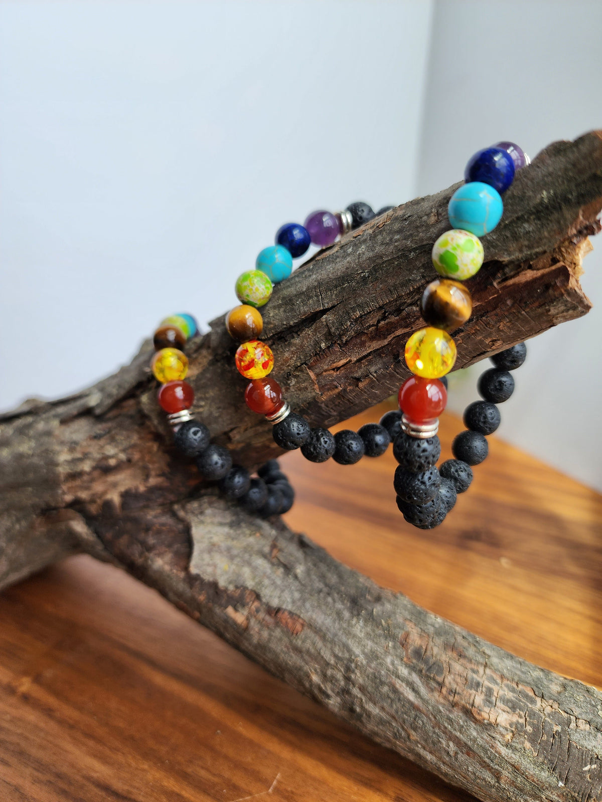 7 Chakra Bracelet: 8MM Lava Rock Crystal Beads | Rainbow Jewelry | Spiritual Yoga Meditation and Prayer Charm | ROYGBIV Wearable Art
