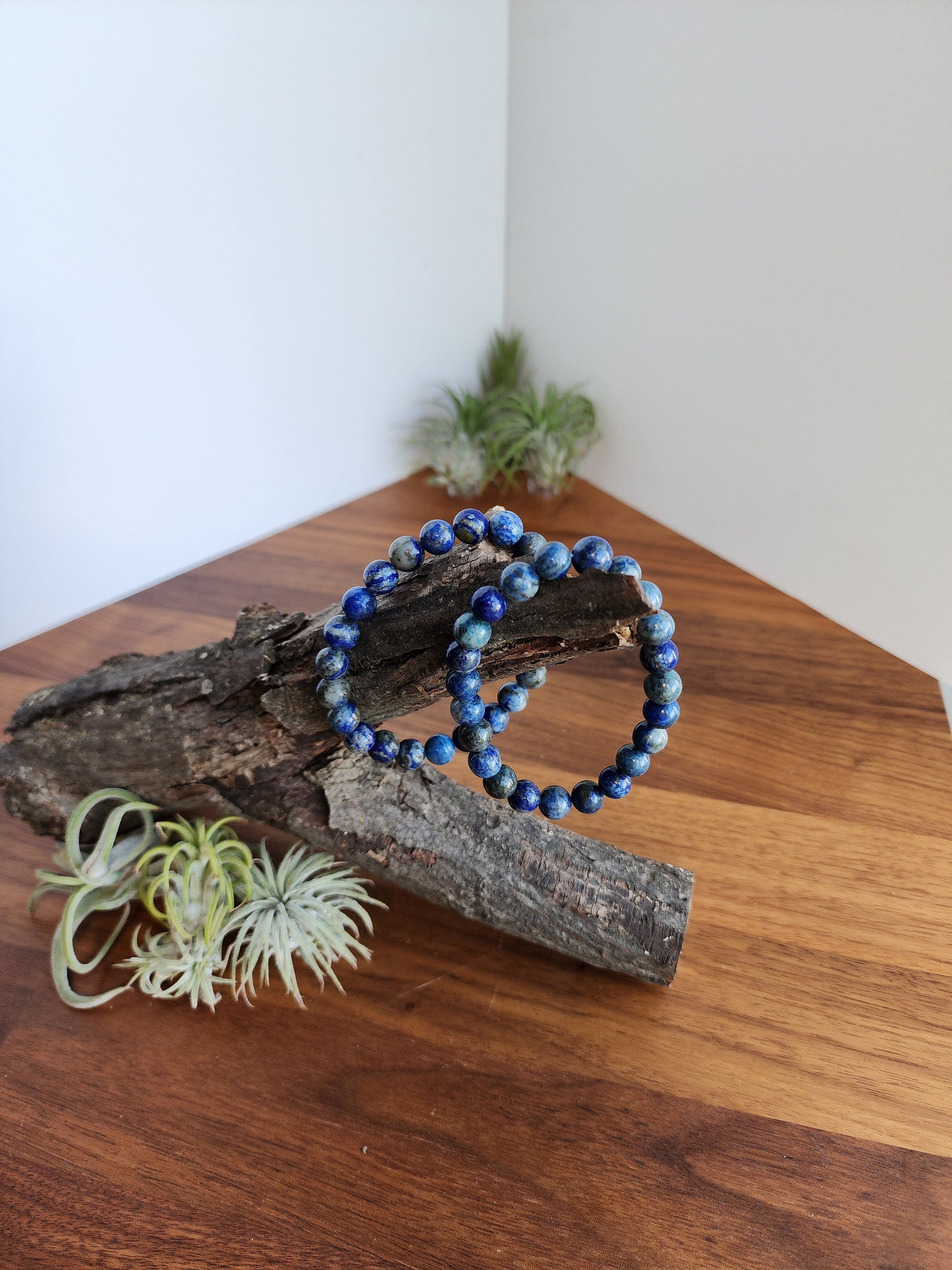 Lapis Lazuli | 8MM Crystal Bracelet | Intense Blue Metamorphic Rock with Pyrite | The Royalty Stone | Deep Navy Blue and Silver touches