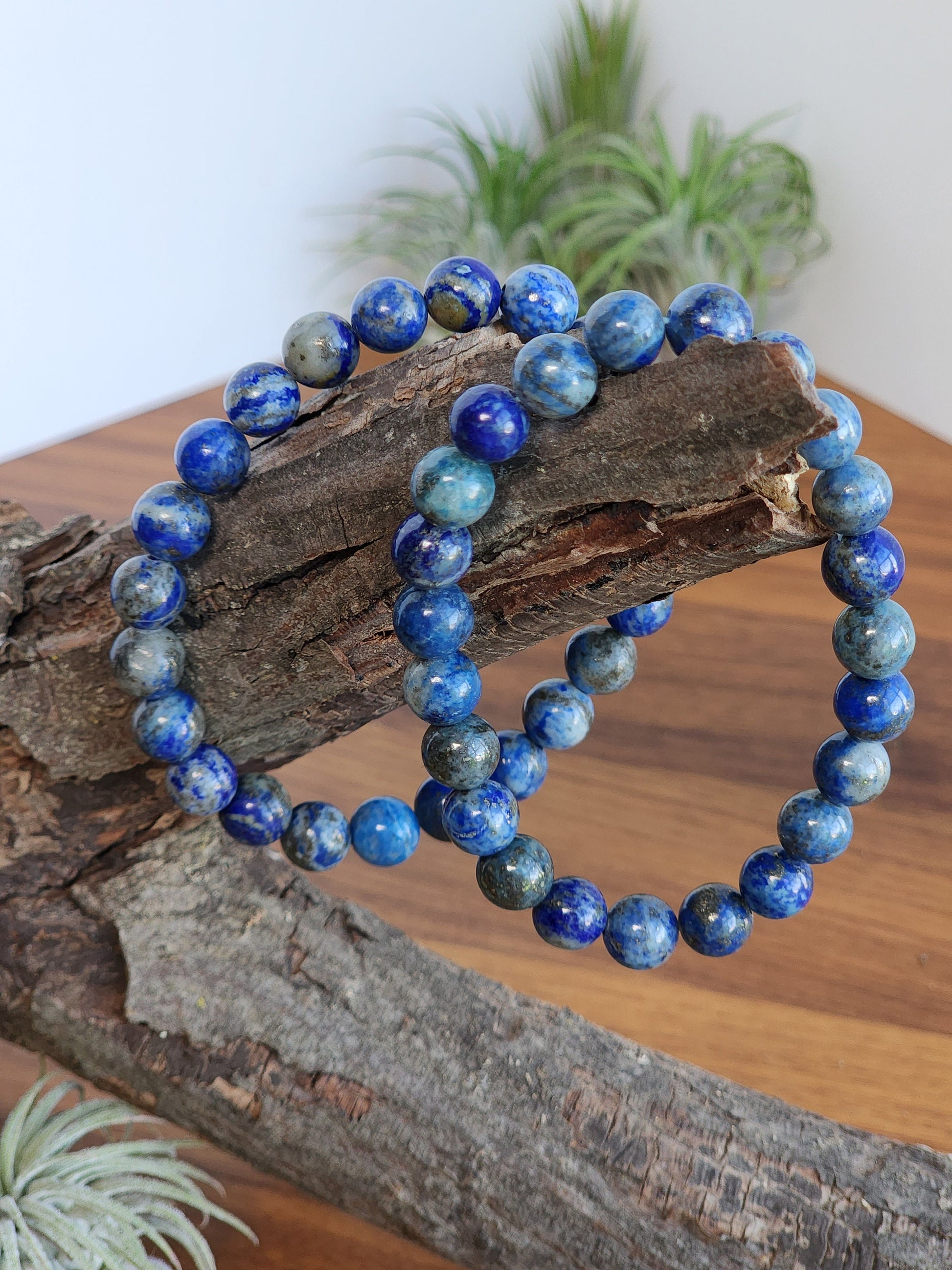Lapis Lazuli | 8MM Crystal Bracelet | Intense Blue Metamorphic Rock with Pyrite | The Royalty Stone | Deep Navy Blue and Silver touches