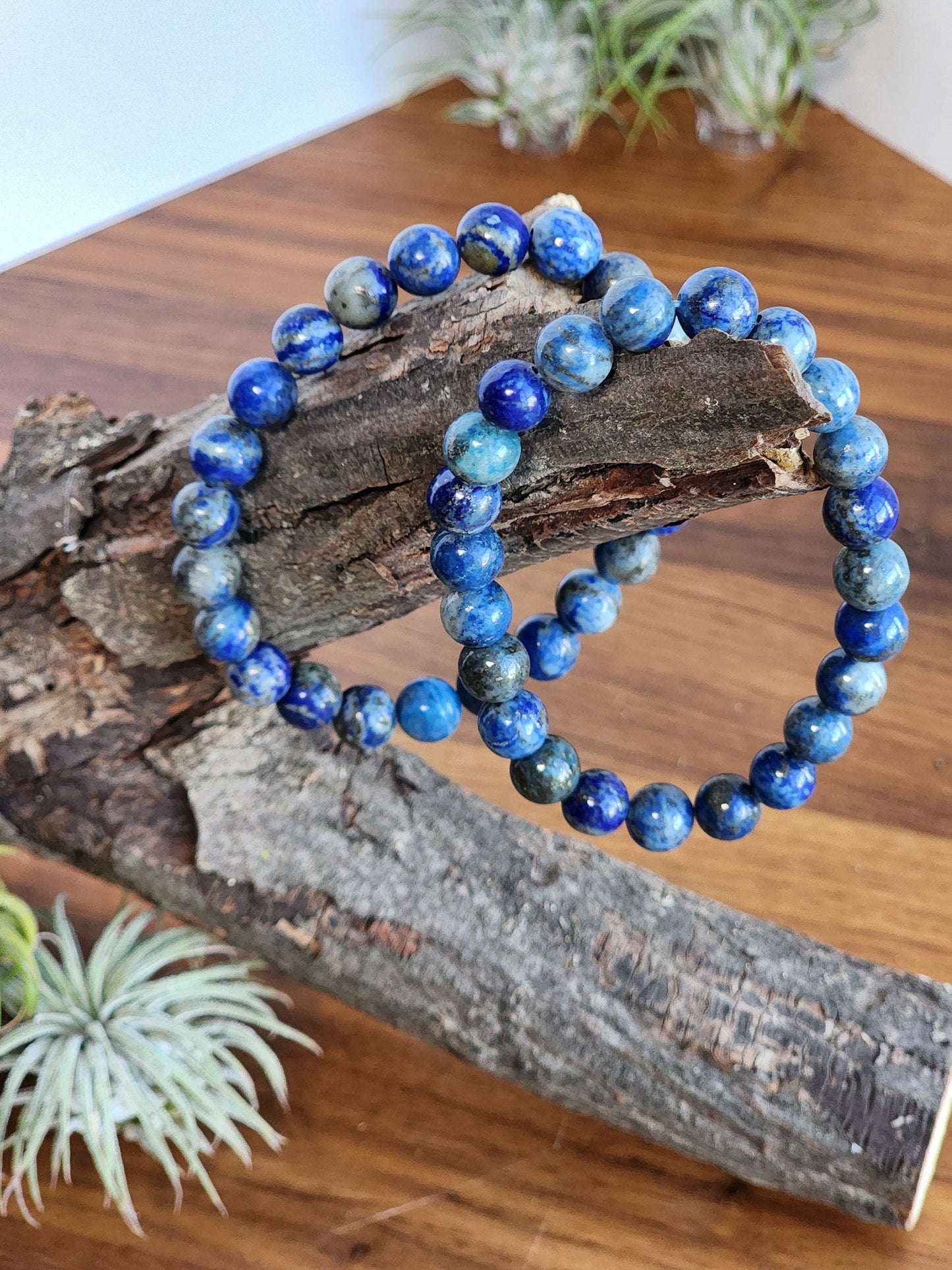 Lapis Lazuli | 8MM Crystal Bracelet | Intense Blue Metamorphic Rock with Pyrite | The Royalty Stone | Deep Navy Blue and Silver touches