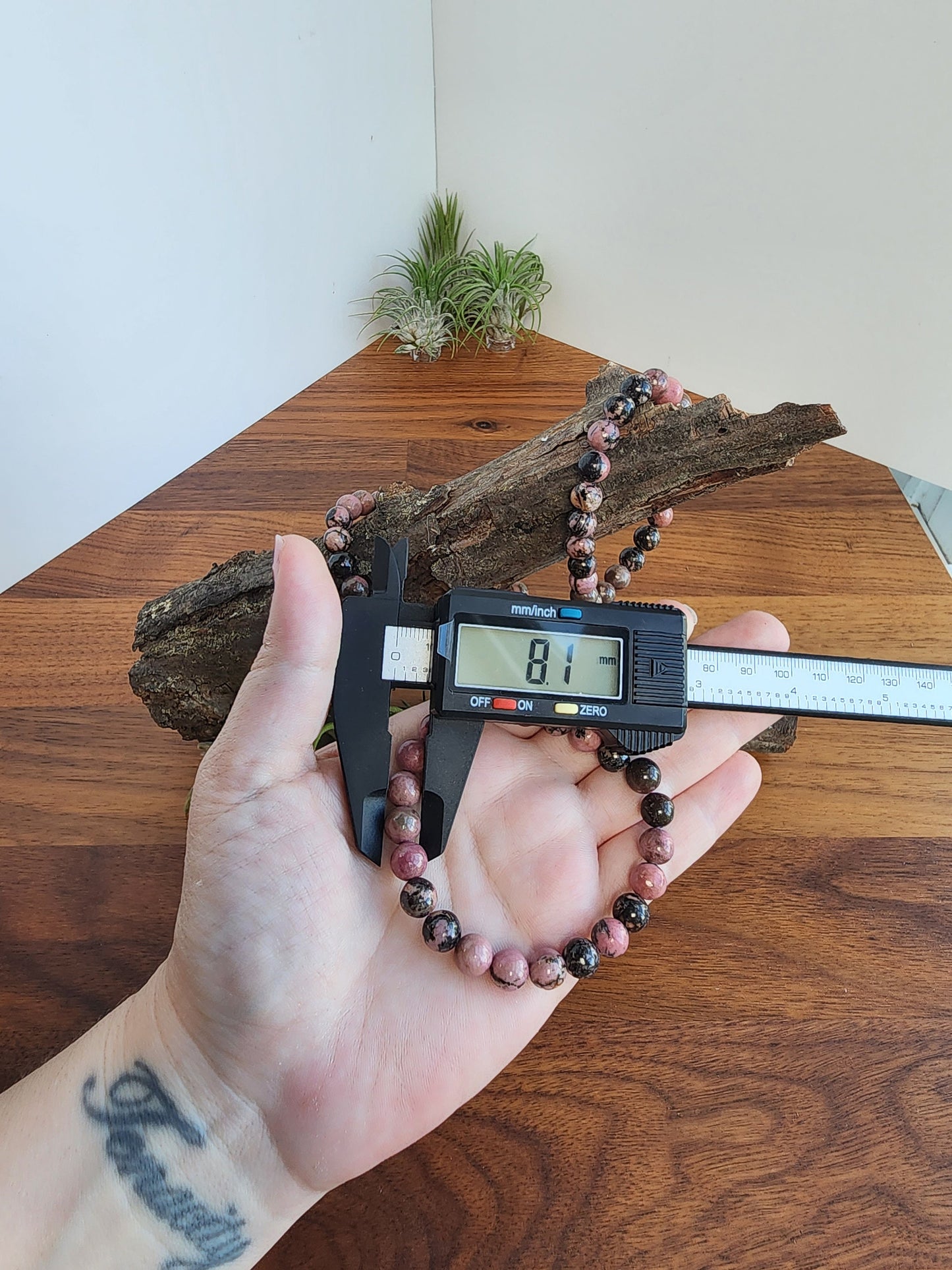 Black Veined Rhodonite | 8MM Crystal Bracelet | Vibrant Pink with Veins of Black & Tan | Natural Jewelry | Valentine Gift | Goth Girl Fav