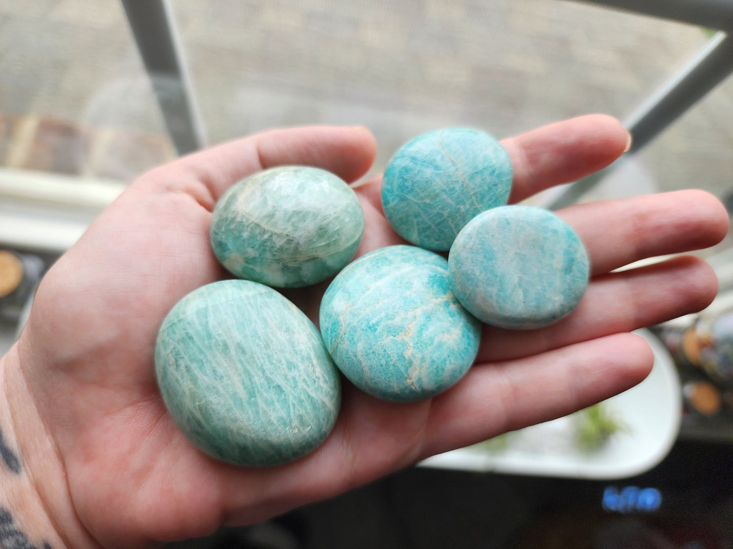 Amazonite Palm Stones | Mini Palms | Flashy Blue Green Microcline Feldspar | Intuitively Chosen