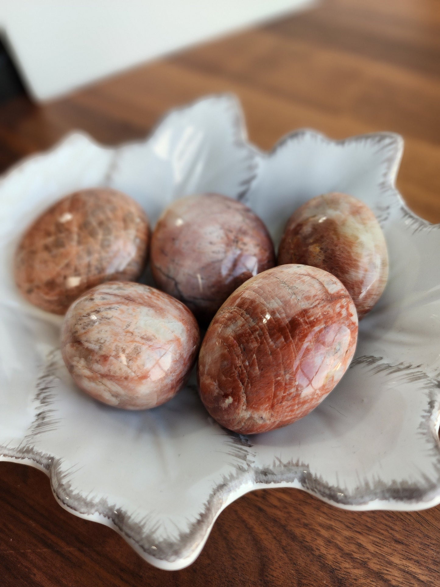 Peach Moonstone Palms | Pink and Peach Palm Stones with a touch of Fire Quartz | Flashy Large Pocket Stones | Intuitively Chosen