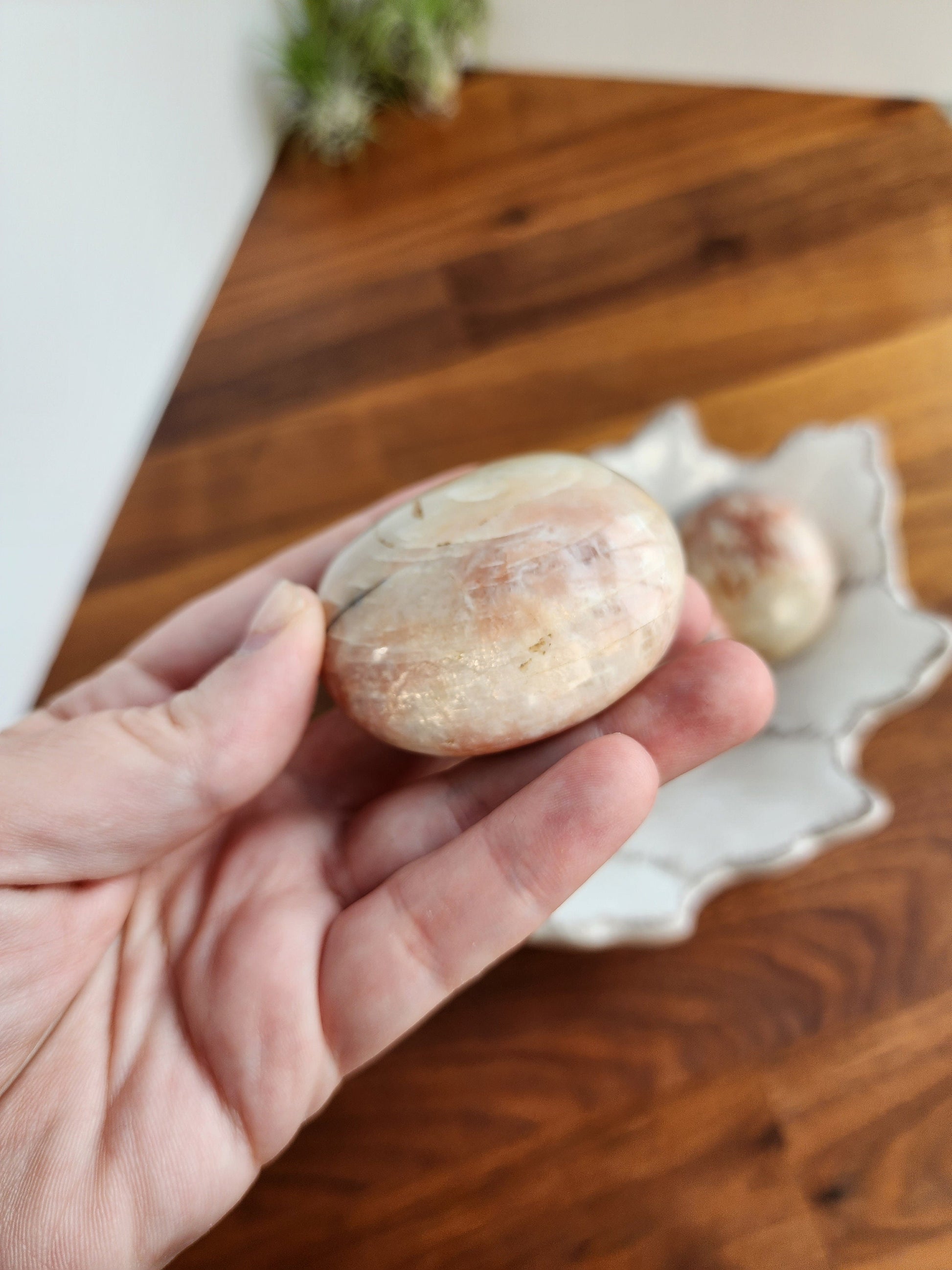 Cream Colored Moonstone Palms | Smooth Neutral Color Palm Stones | Touches of Peach/Pink | Flashy Large Pocket Stones | Intuitively Chosen