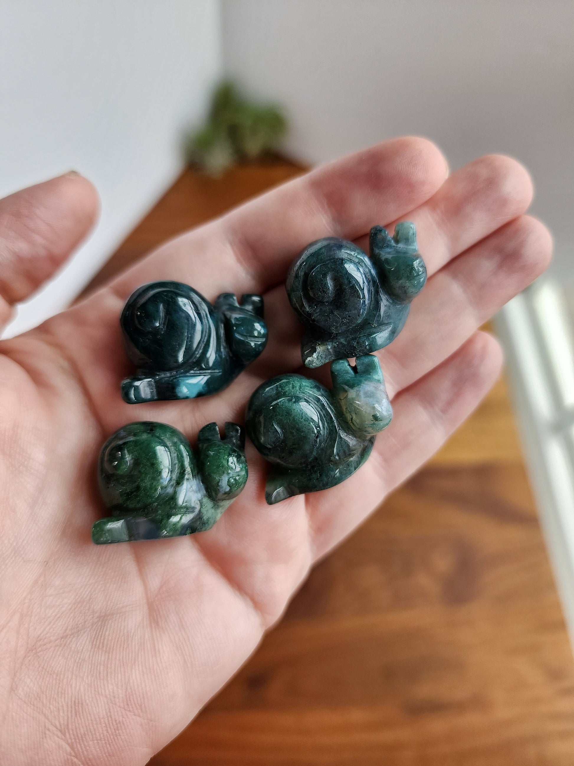 Mini Moss Agate Snails | Cute Green Slowpoke Slug | Colorful Green Chalcedony Crystal | Extra Mini Zoo Crystals | Intuitively Chosen