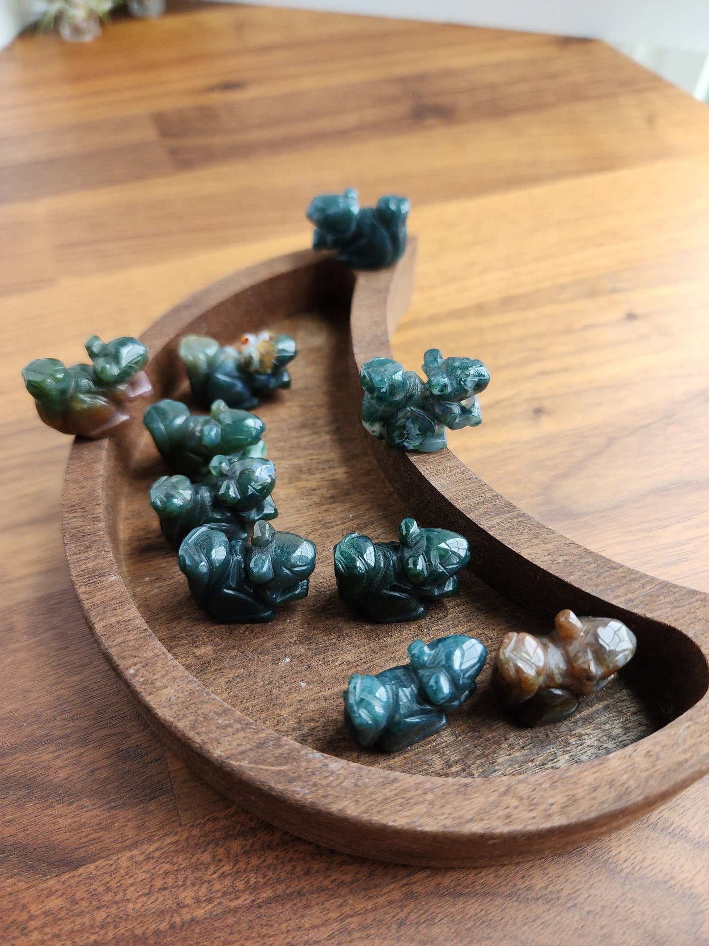 Mini Moss Agate Squirrels | Cute Crystal Critter | Forest Green Moss Agate with hints of Brown | Extra Mini Crystal Zoo | Intuitively Chosen