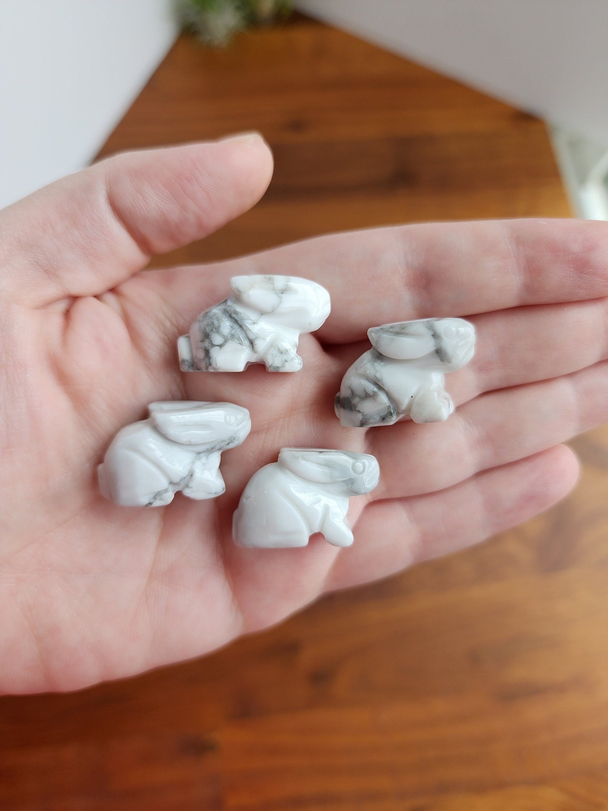 Mini Howlite Rabbits | Cute Crystal Bunny | White & Gray Howlite Hare | Extra Mini Crystal Zoo | Intuitively Chosen