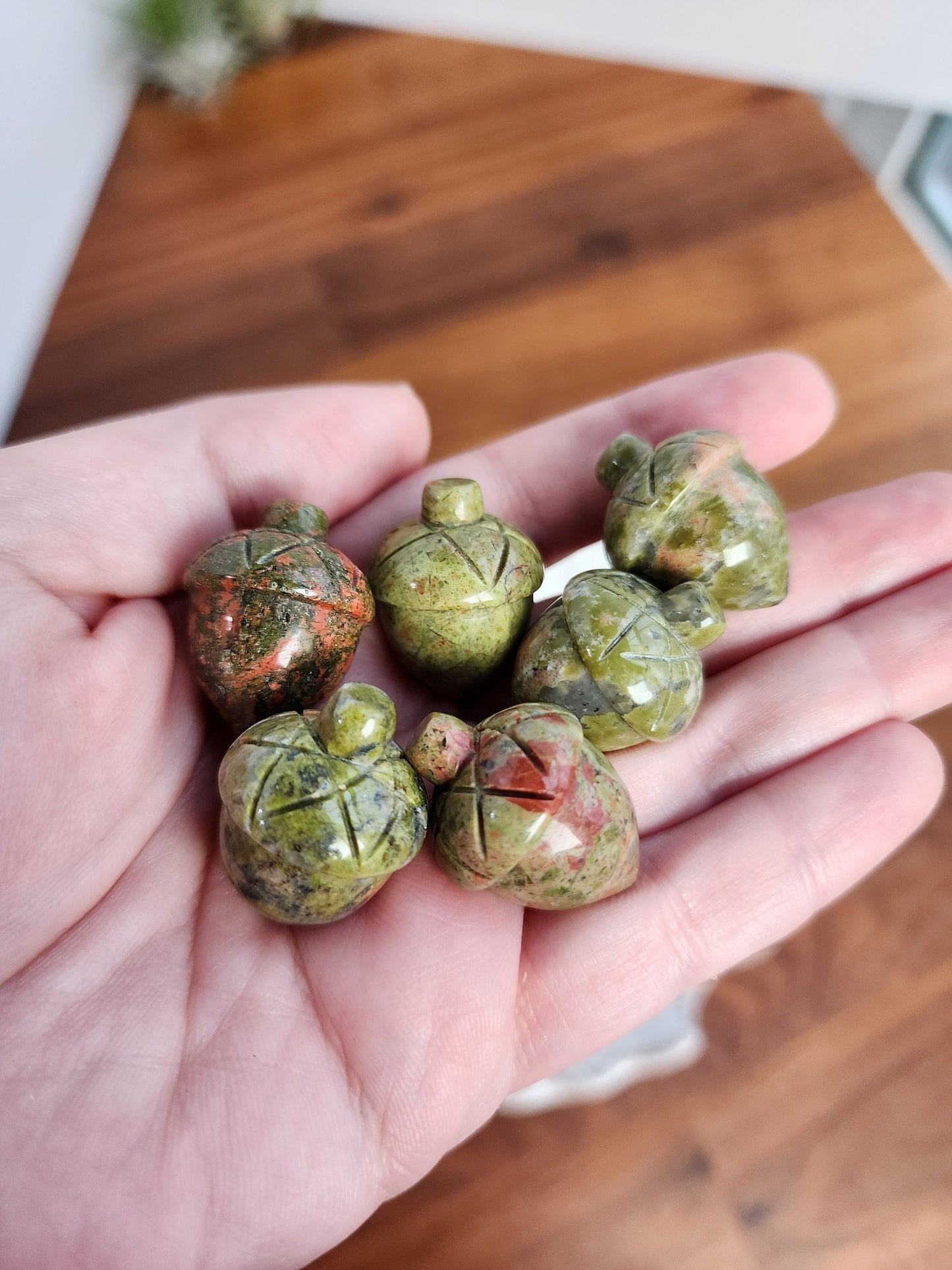 Crystal Acorns! | Yellow Crazy Lace, Green Unakite, Flashy Larvakite, Red Obsidian/Brown Mohagany Jasper, Granite | Choose Your Material!