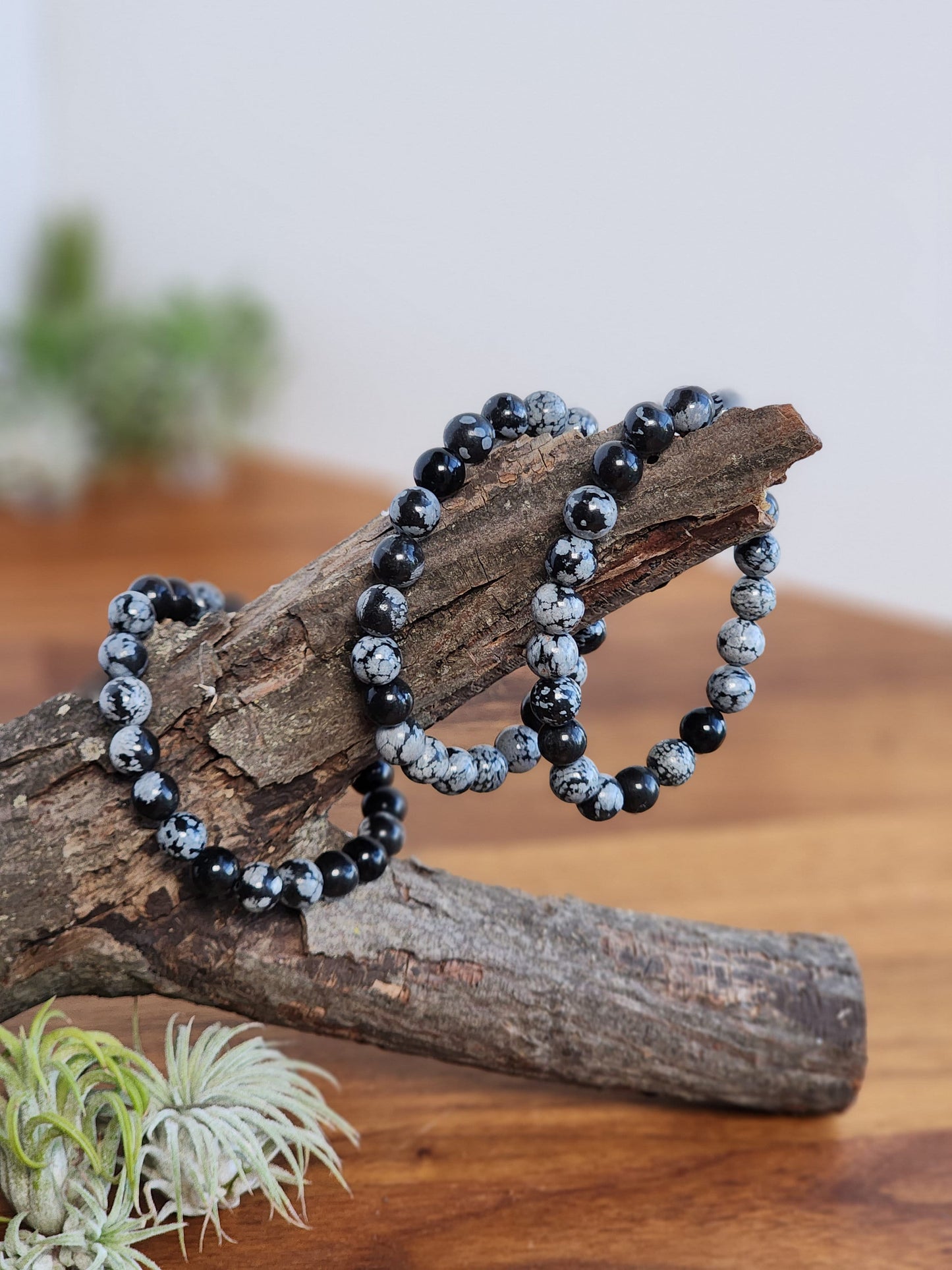 Snowflake Obsidian | 8MM Crystal Bracelet | Black with White Blooms, Flowers and Blossoms | Very Demure, Very Mindful Jewelry, haha