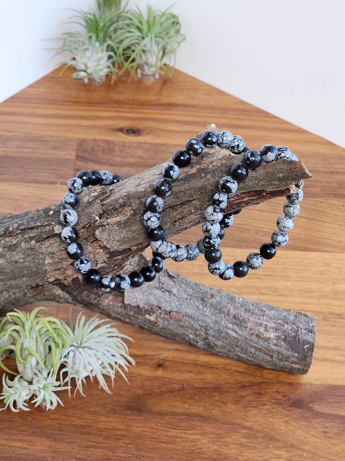 Snowflake Obsidian | 8MM Crystal Bracelet | Black with White Blooms, Flowers and Blossoms | Very Demure, Very Mindful Jewelry, haha