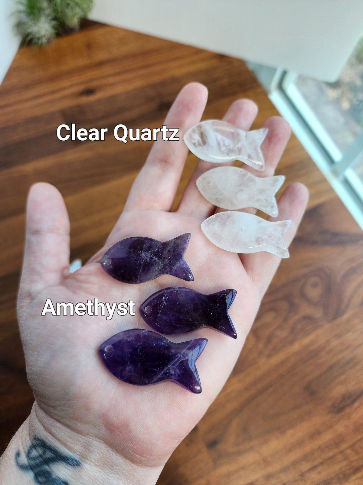 Crystal Fish Carving: Amethyst, Labradorite, Obsidian, Quartz (1.54")