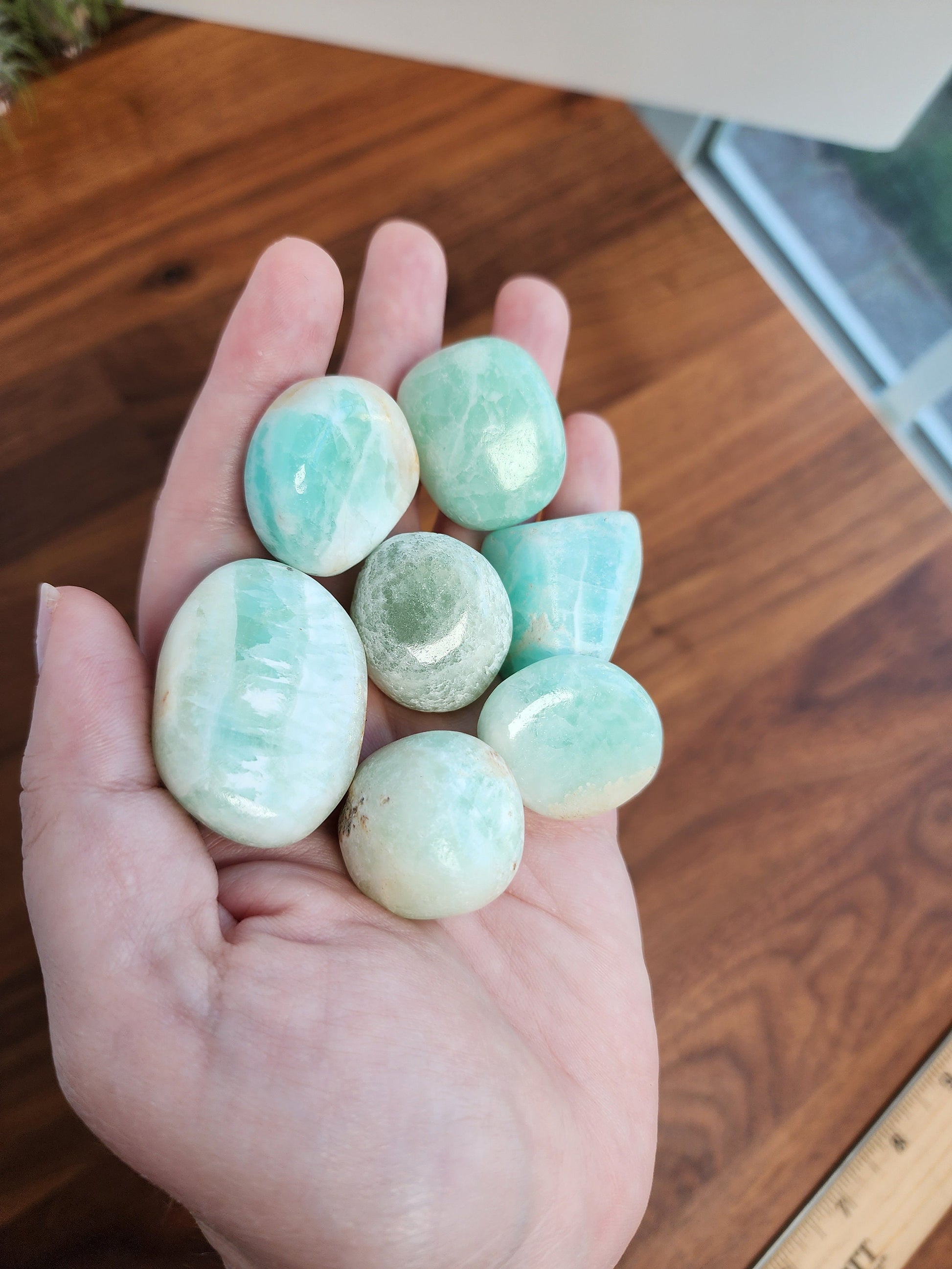 Pistachio Calcite Tumbles | Medium | Mermaid Crystal Confetti Add On | Green Calcite Tumble | Ocean Mix | Light Green & Blue with Waves