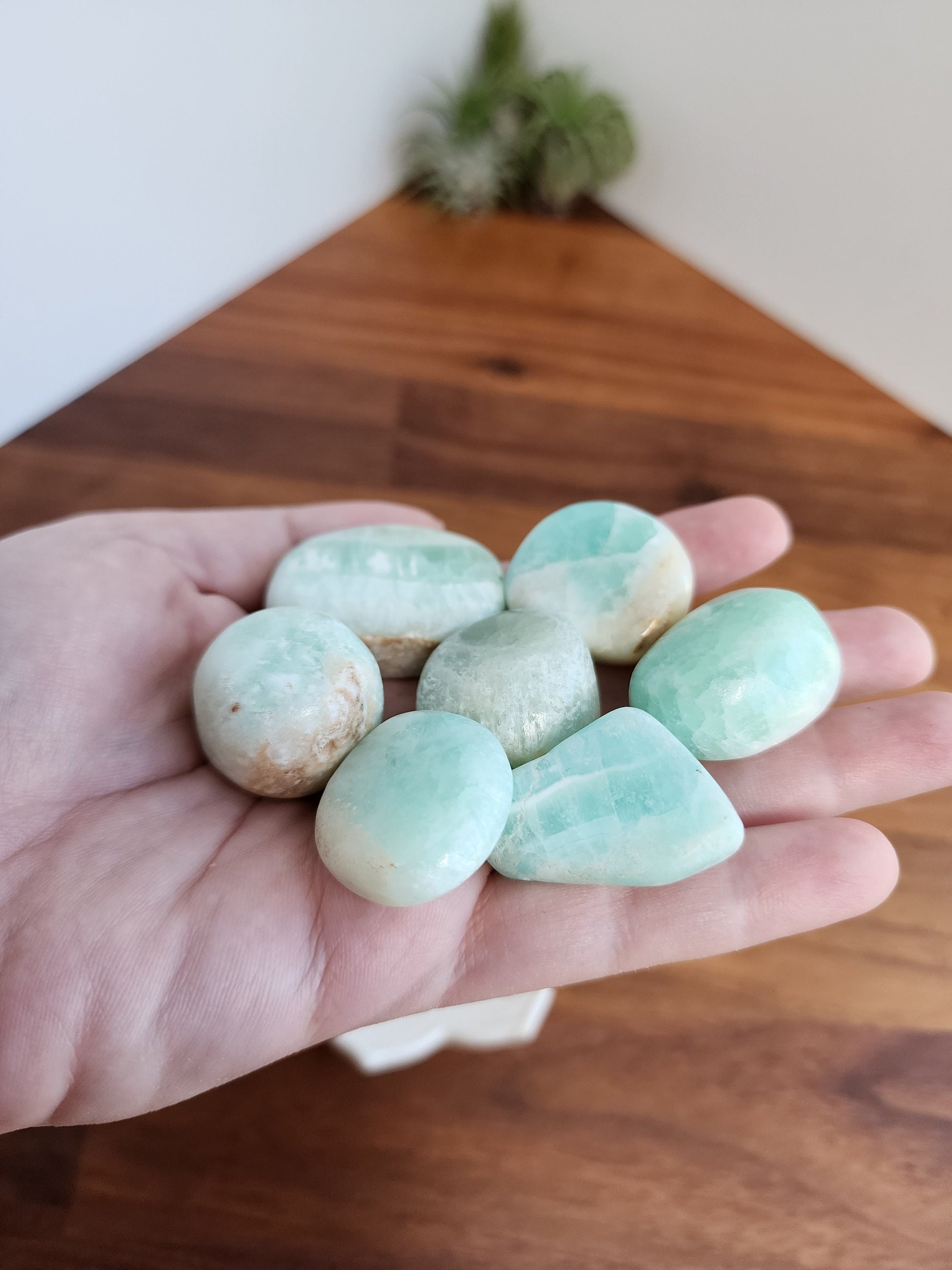 Pistachio Calcite Tumbles | Medium | Mermaid Crystal Confetti Add On | Green Calcite Tumble | Ocean Mix | Light Green & Blue with Waves