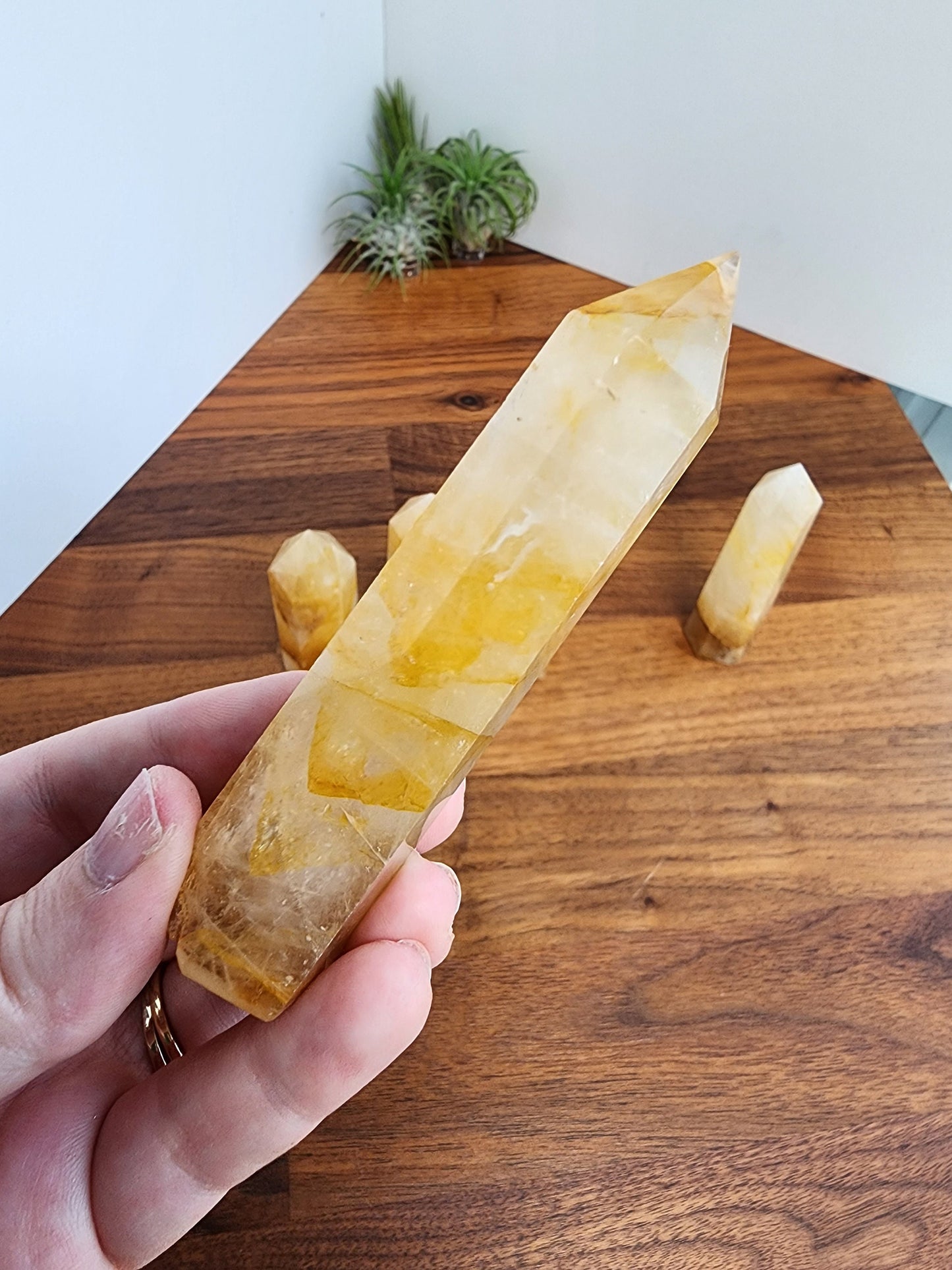 Golden Healer Towers | Yellow Crystal Points with Rainbows | Clear Quarts Obelisk with Golden Healer Inclusions | Intuitively Chosen