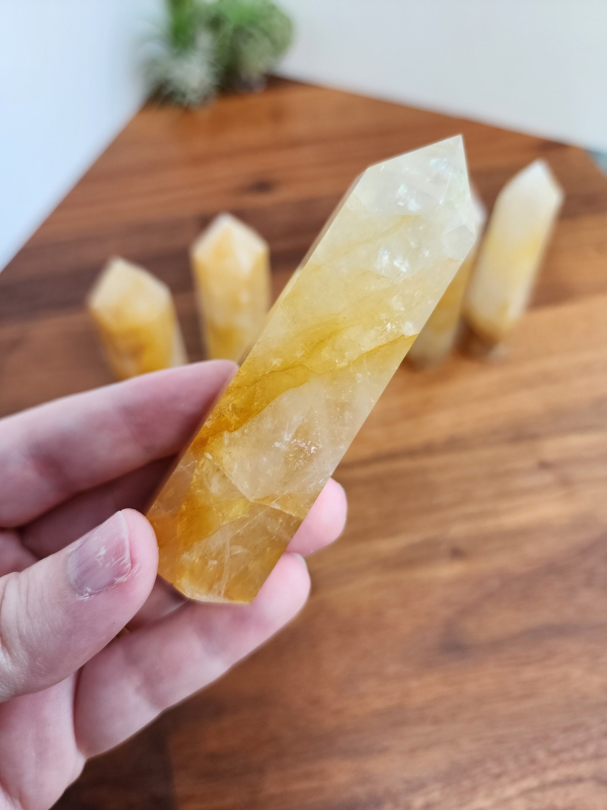 Golden Healer Towers | Yellow Crystal Points with Rainbows | Clear Quarts Obelisk with Golden Healer Inclusions | Intuitively Chosen