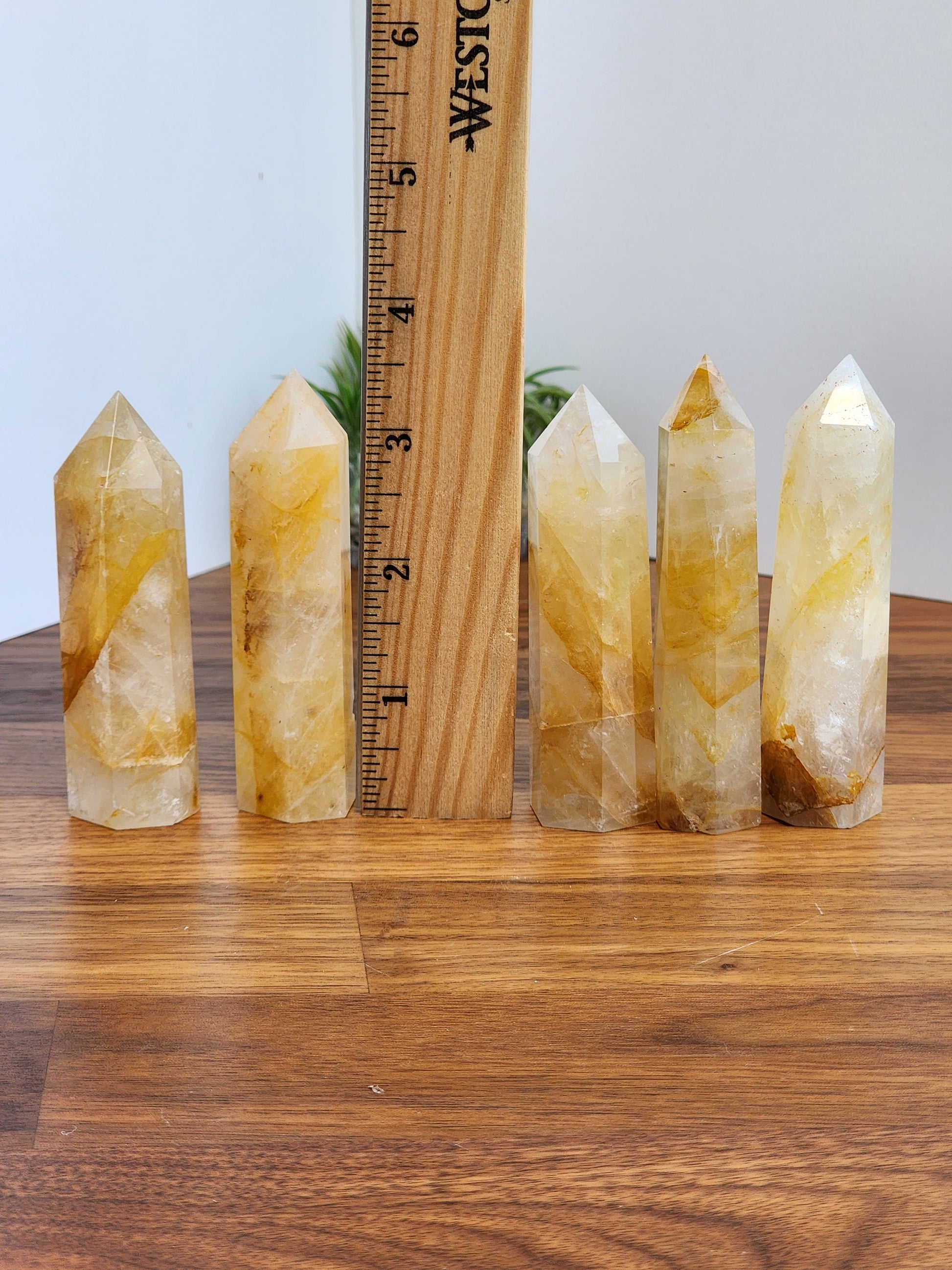 Golden Healer Towers | Yellow Crystal Points with Rainbows | Clear Quarts Obelisk with Golden Healer Inclusions | Intuitively Chosen