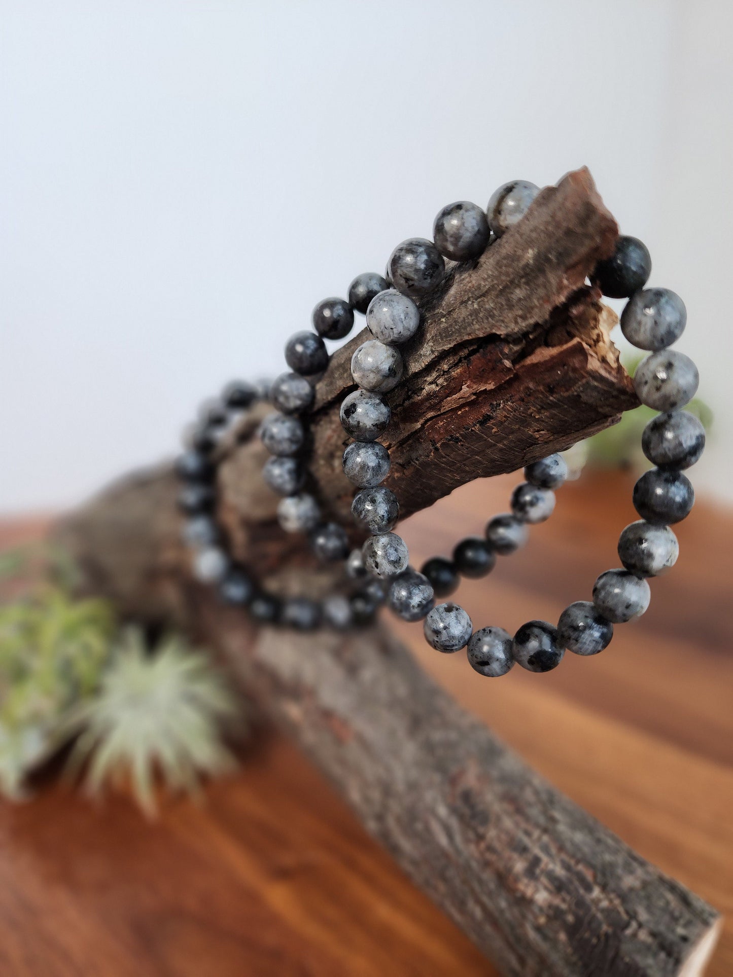 Larvakite Crystal Bracelet | 8MM Beads with Silver Flash | Gray & Black Jewelry | Spooky Halloweeen Crystal Mix Confetti Add On | Intuitive