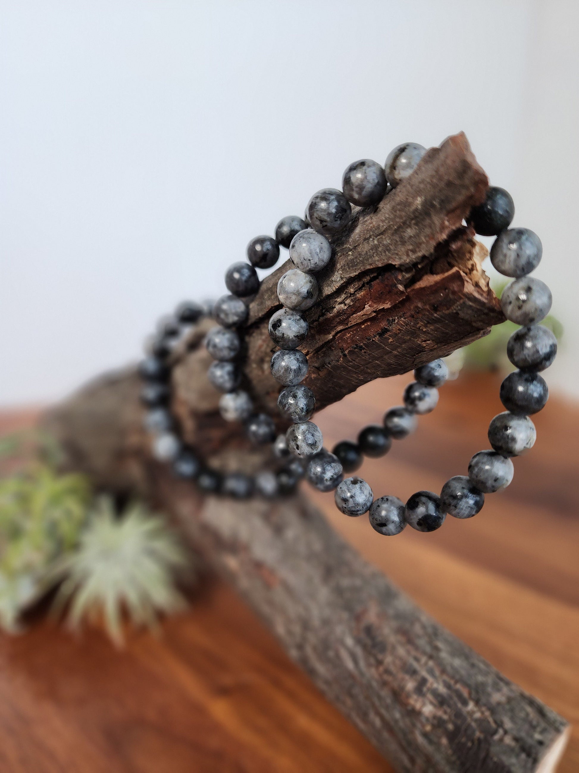 Larvakite Crystal Bracelet | 8MM Beads with Silver Flash | Gray & Black Jewelry | Spooky Halloweeen Crystal Mix Confetti Add On | Intuitive