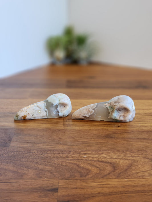 Flower Agate Raven Skulls | Gorgeous Crystal Bird Heads | Pink, Cream & Green hints of Blooms | Spooky Feminine | Choose Your Crystal!