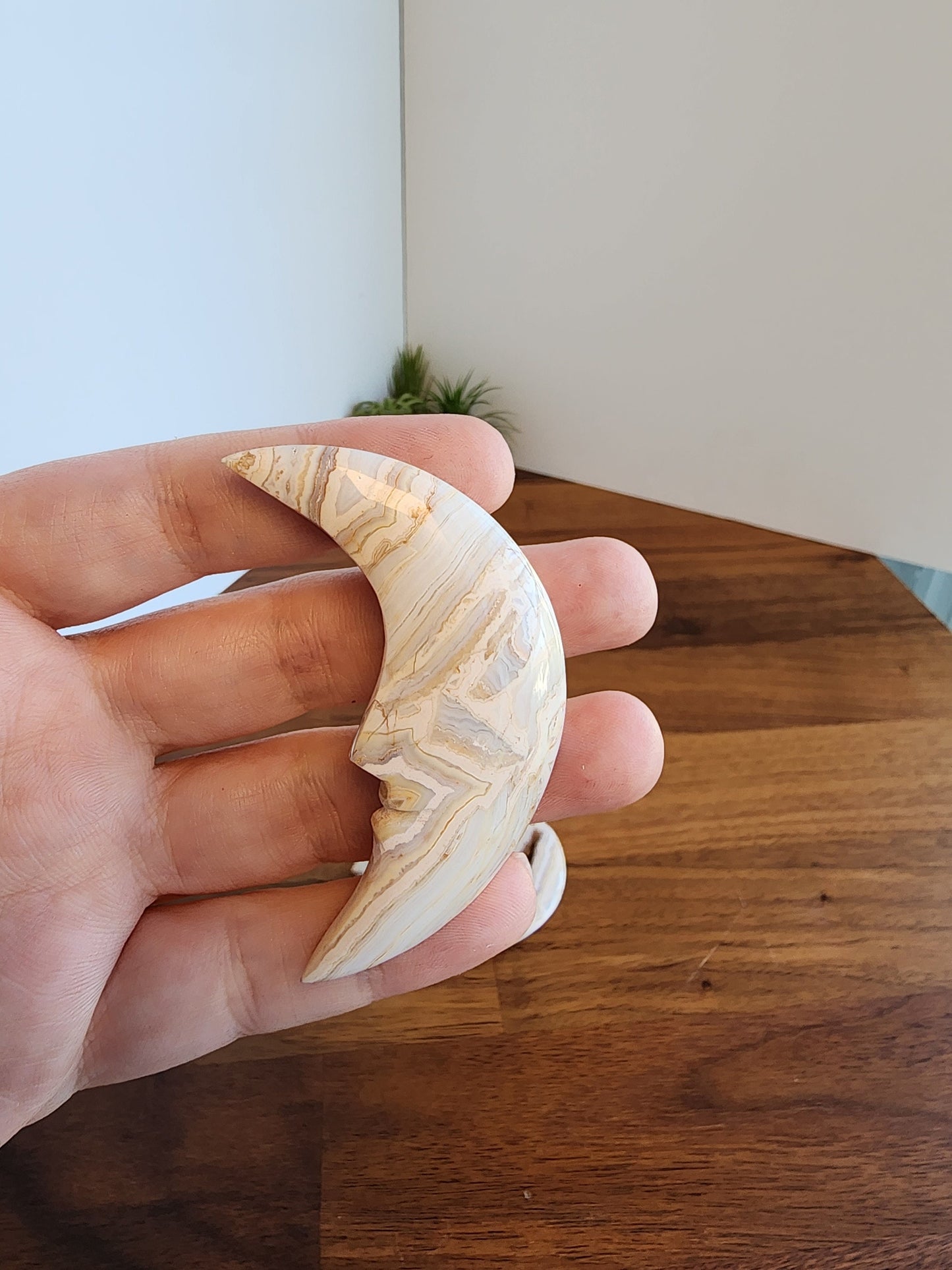 Crazy Lace Moons | Crescent Moons with Mexico Agate Yellow, Cream, Blue, and Peach Banding | Some with Druzy | | Choose Your Crystal