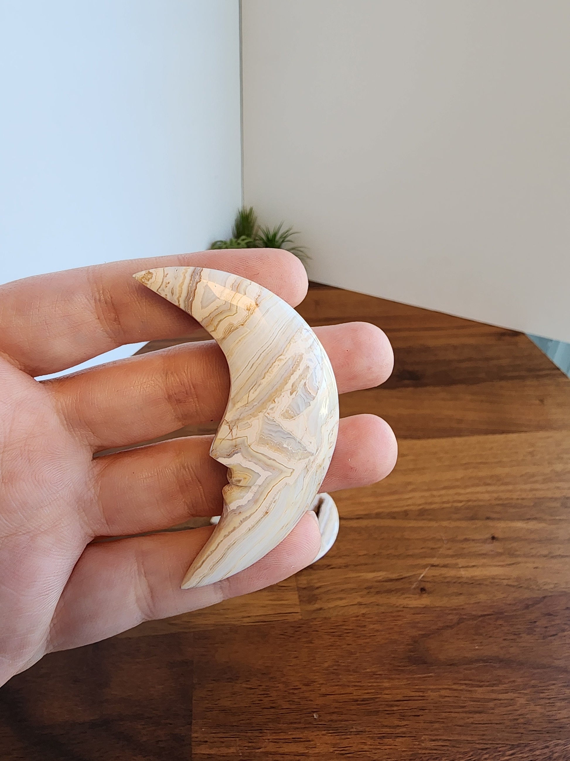 Crazy Lace Moons | Crescent Moons with Mexico Agate Yellow, Cream, Blue, and Peach Banding | Some with Druzy | | Choose Your Crystal