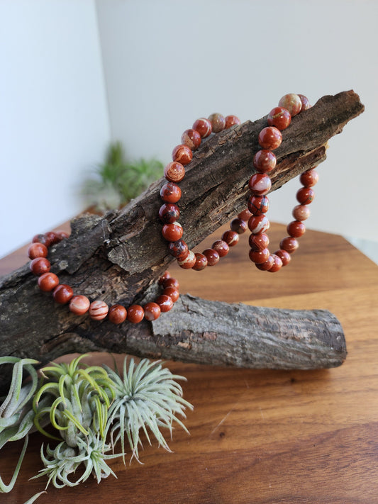 Red Jasper Bracelet | 8MM Crystal Beads | Natural Bracciated Poppy Jasper | As seen in the Christmas Crystal Confetti Mix | Bold Red Jewelry