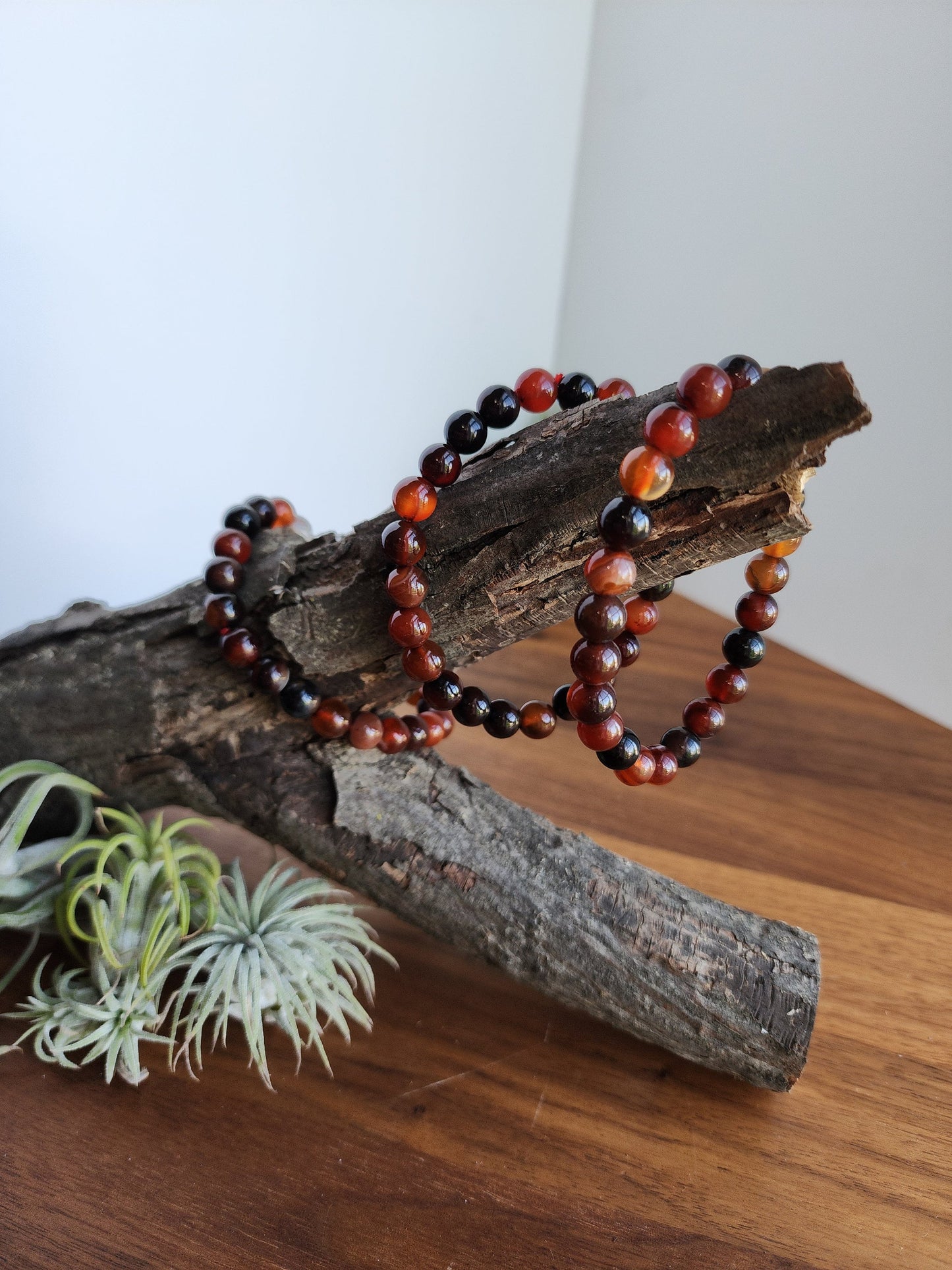 Red Ribbon Agate Bracelet | 8MM Crystal Beads | Red Dream Agate | Red, Black & Coffee Colored Jewelry | Fun Christmas or Yule Gift Idea