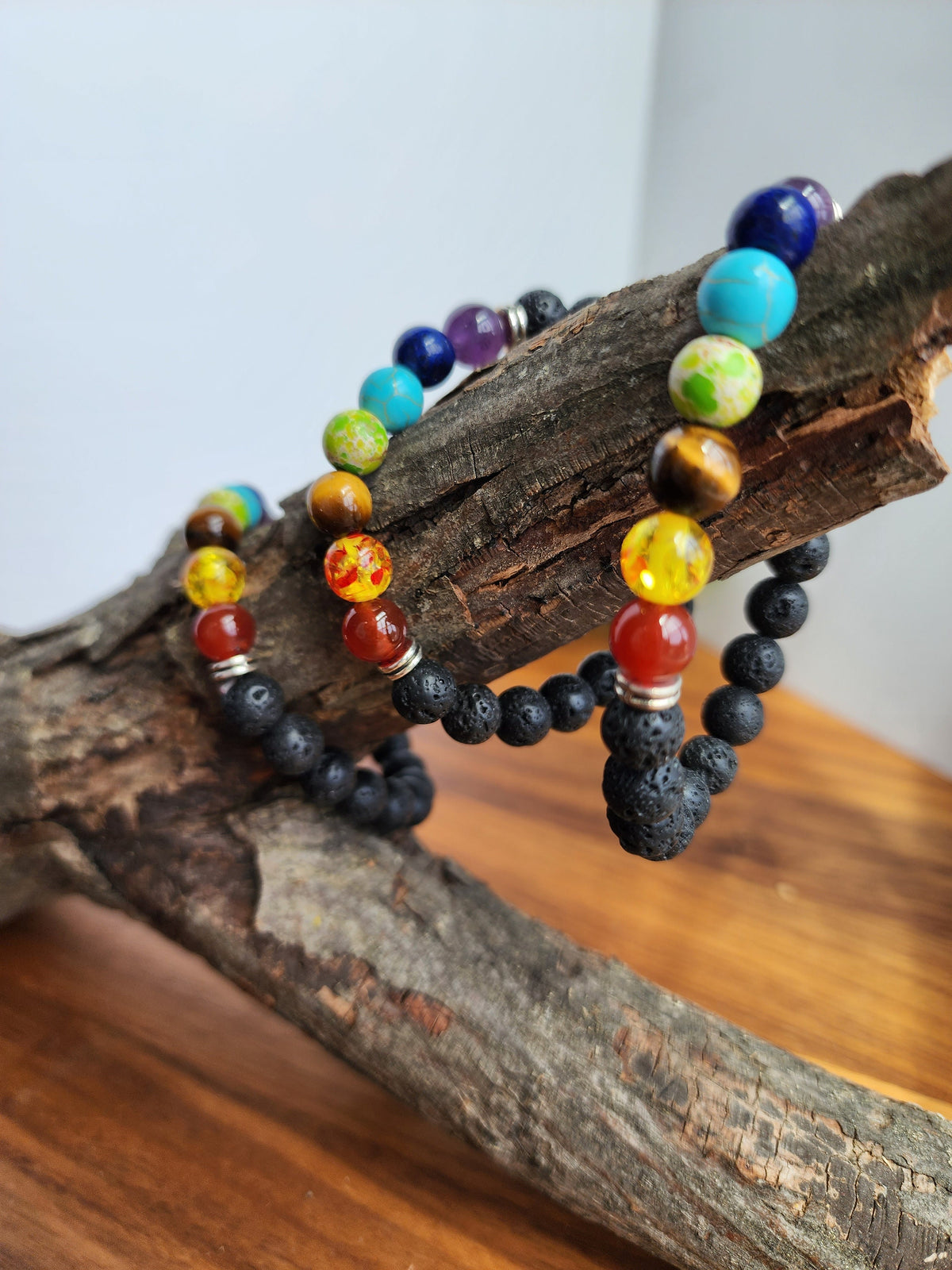 7 Chakra Bracelet: 8MM Lava Rock Crystal Beads | Rainbow Jewelry | Spiritual Yoga Meditation and Prayer Charm | ROYGBIV Wearable Art