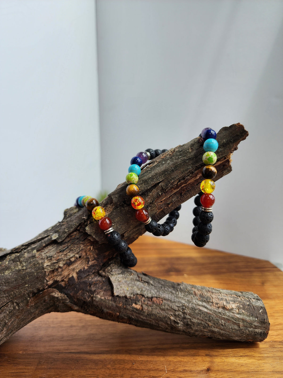 7 Chakra Bracelet: 8MM Lava Rock Crystal Beads | Rainbow Jewelry | Spiritual Yoga Meditation and Prayer Charm | ROYGBIV Wearable Art