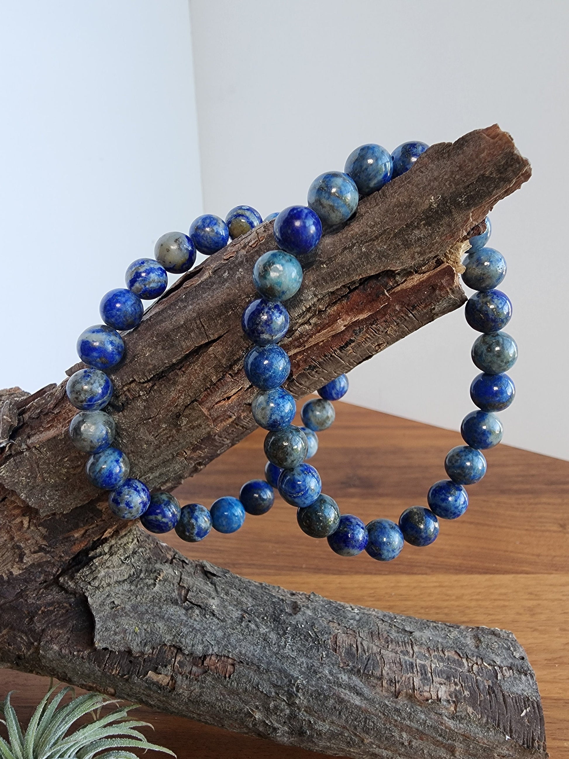 Lapis Lazuli | 8MM Crystal Bracelet | Intense Blue Metamorphic Rock with Pyrite | The Royalty Stone | Deep Navy Blue and Silver touches