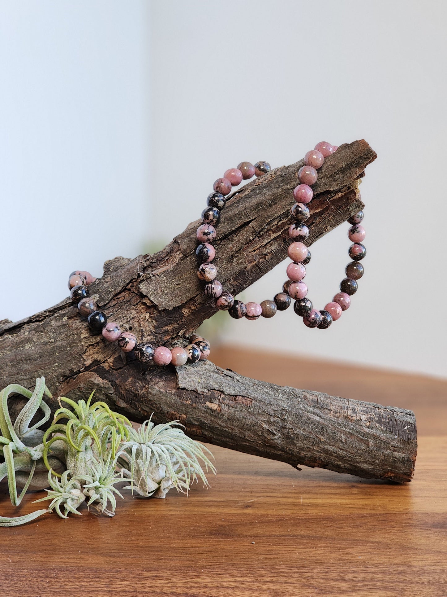 Black Veined Rhodonite | 8MM Crystal Bracelet | Vibrant Pink with Veins of Black & Tan | Natural Jewelry | Valentine Gift | Goth Girl Fav
