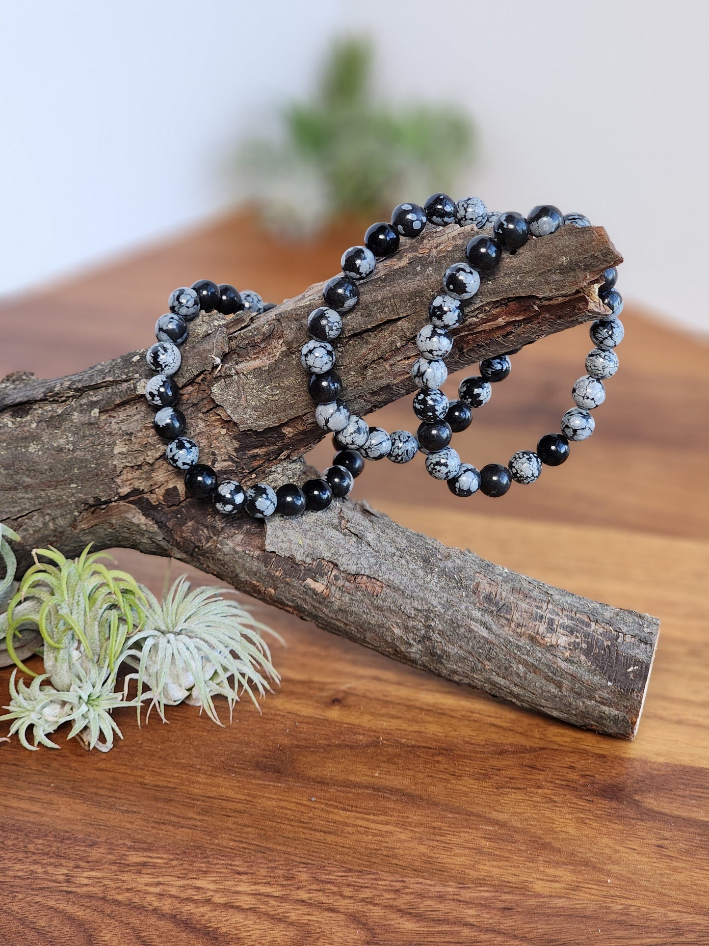 Snowflake Obsidian | 8MM Crystal Bracelet | Black with White Blooms, Flowers and Blossoms | Very Demure, Very Mindful Jewelry, haha