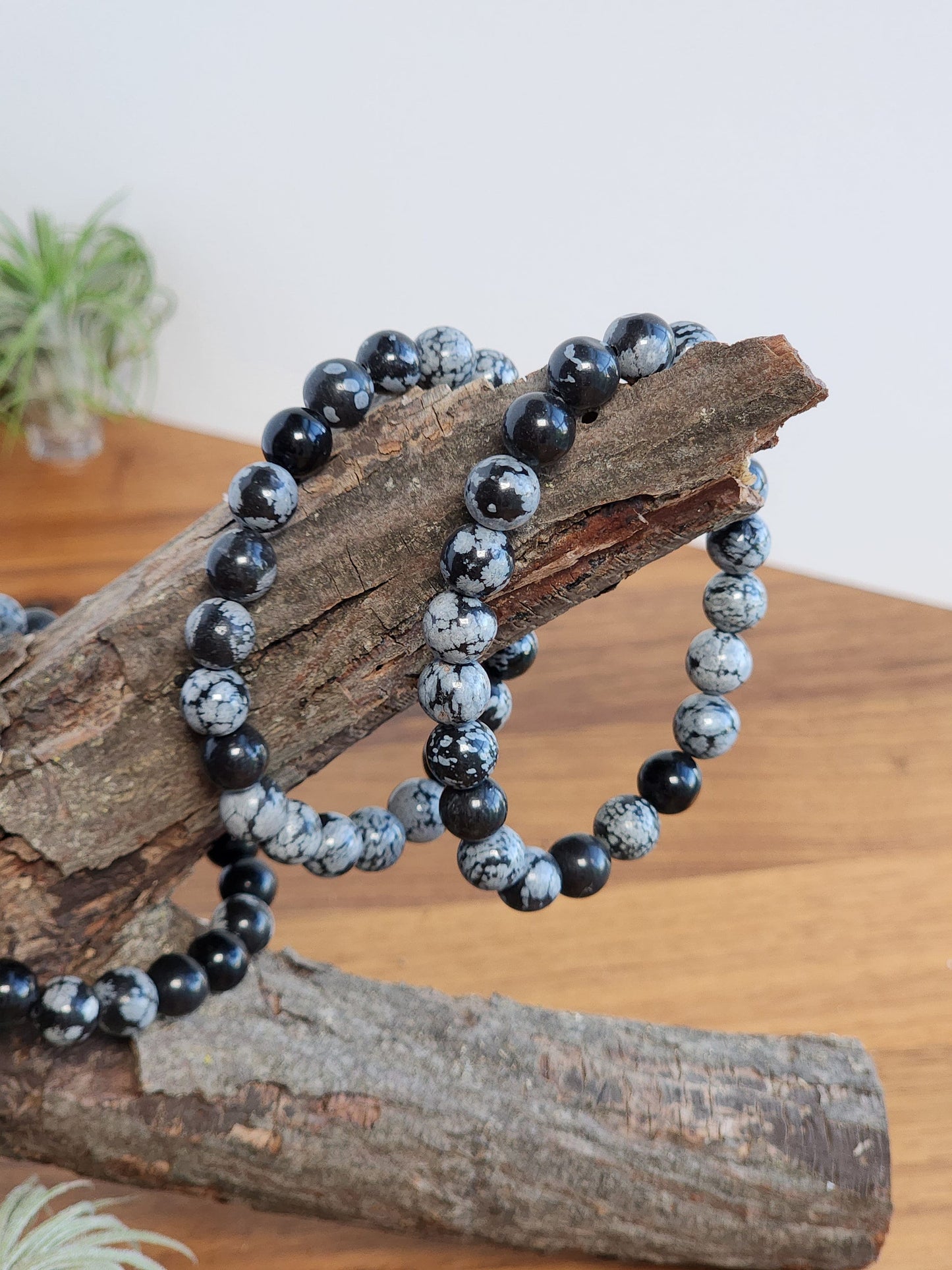 Snowflake Obsidian | 8MM Crystal Bracelet | Black with White Blooms, Flowers and Blossoms | Very Demure, Very Mindful Jewelry, haha