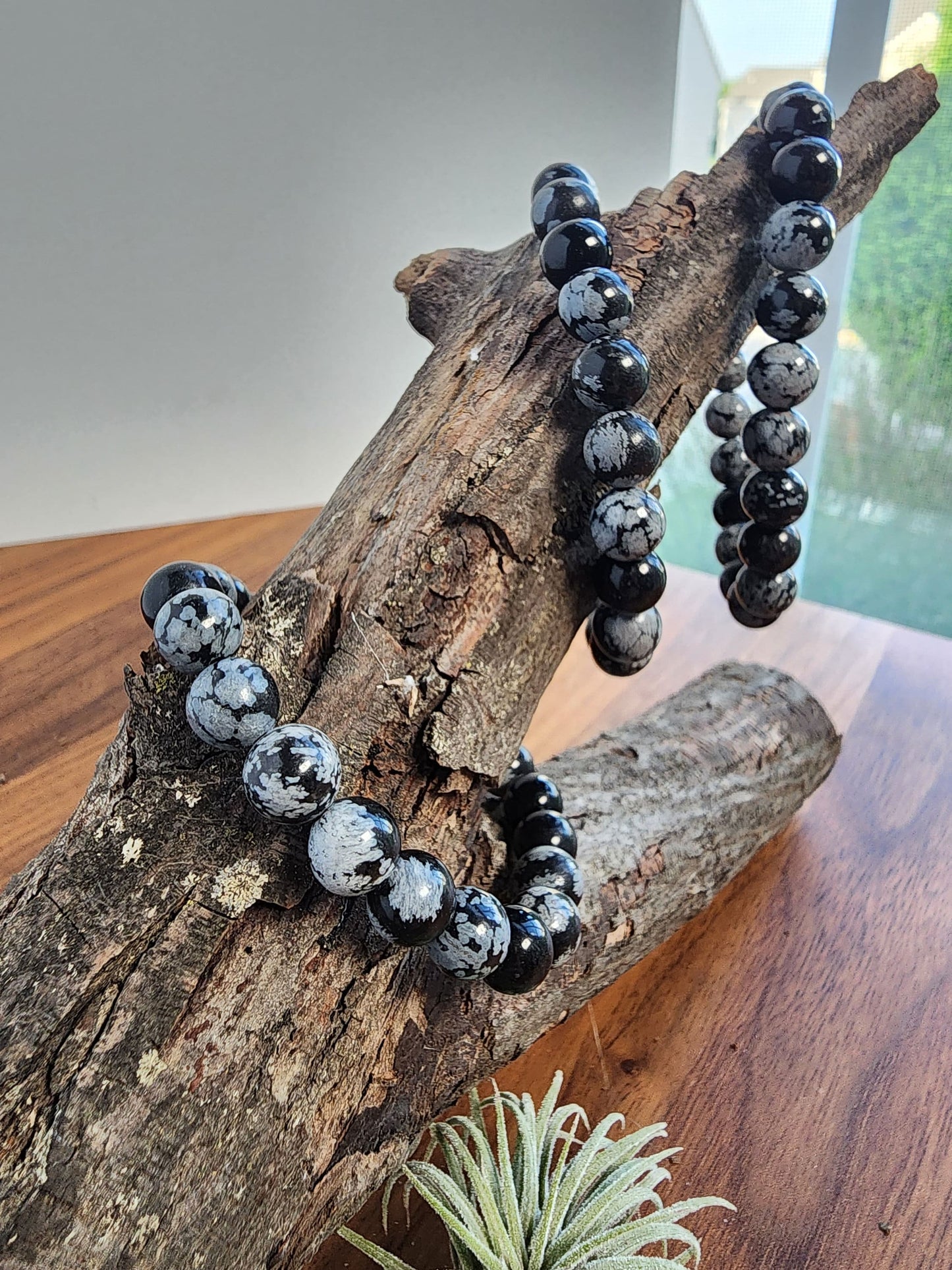 Snowflake Obsidian | 8MM Crystal Bracelet | Black with White Blooms, Flowers and Blossoms | Very Demure, Very Mindful Jewelry, haha