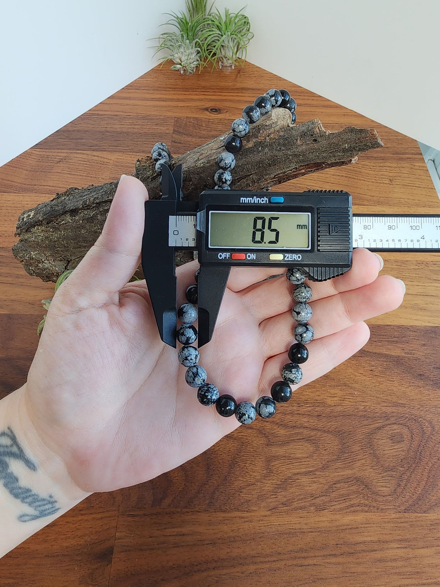 Snowflake Obsidian | 8MM Crystal Bracelet | Black with White Blooms, Flowers and Blossoms | Very Demure, Very Mindful Jewelry, haha