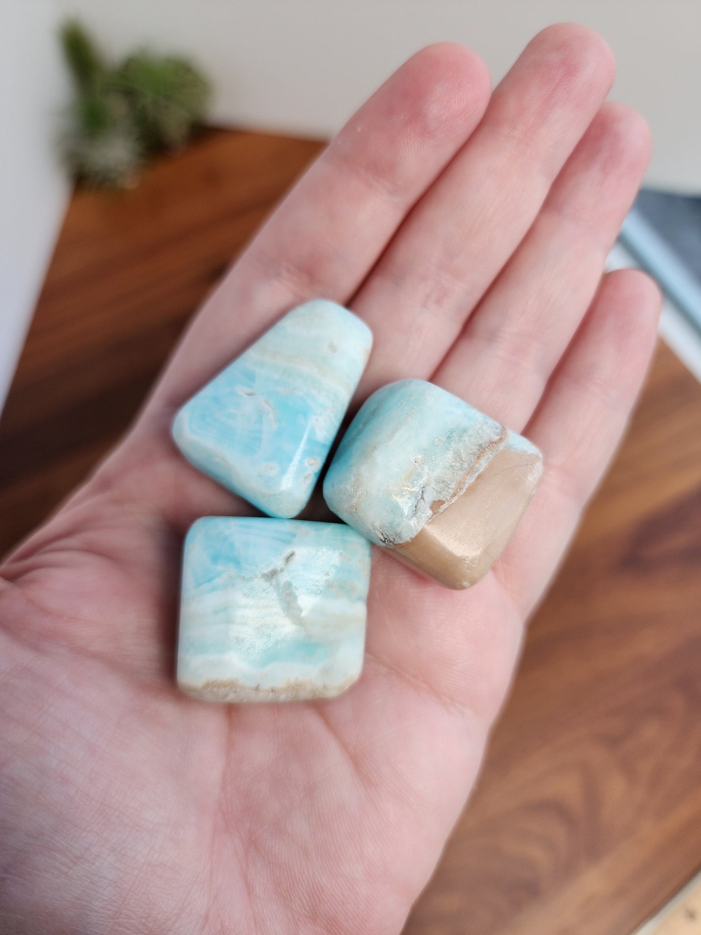 Caribbean Calcite Tumbles | Medium | Mermaid Crystal Confetti Add On | Carribean Tumble | Ocean Mix | Happy Blue with Sandy Includions