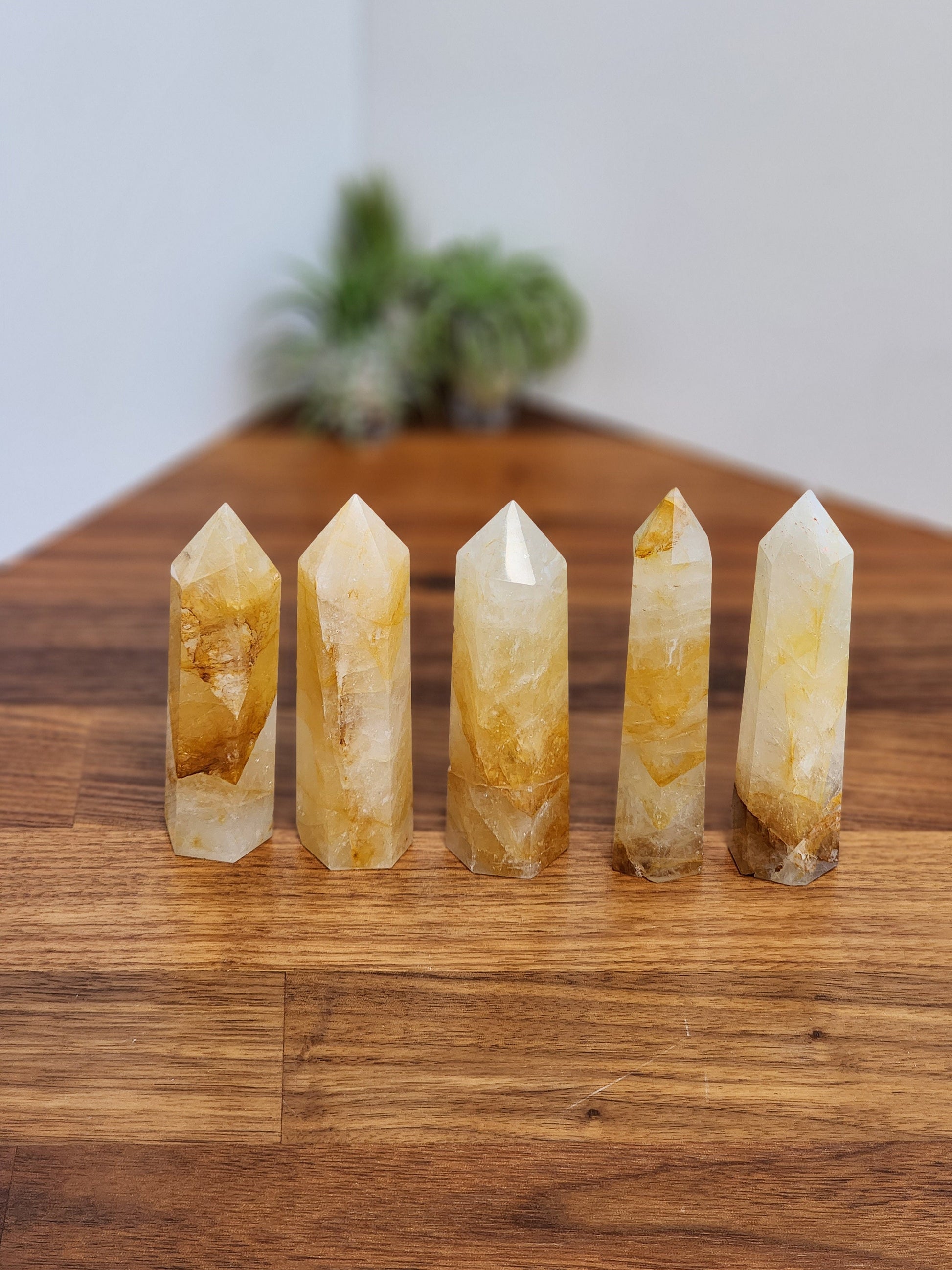 Golden Healer Towers | Yellow Crystal Points with Rainbows | Clear Quarts Obelisk with Golden Healer Inclusions | Intuitively Chosen