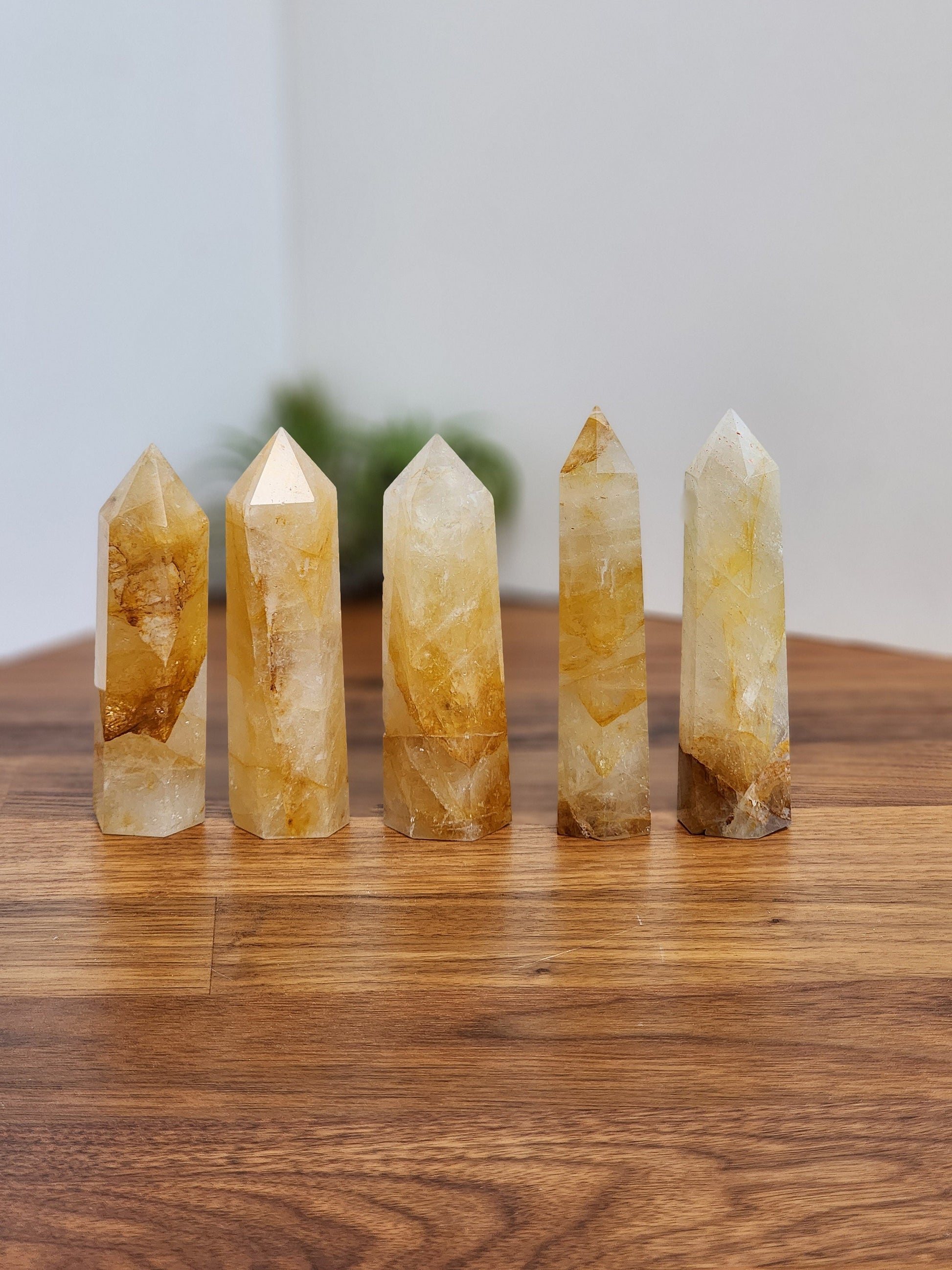 Golden Healer Towers | Yellow Crystal Points with Rainbows | Clear Quarts Obelisk with Golden Healer Inclusions | Intuitively Chosen