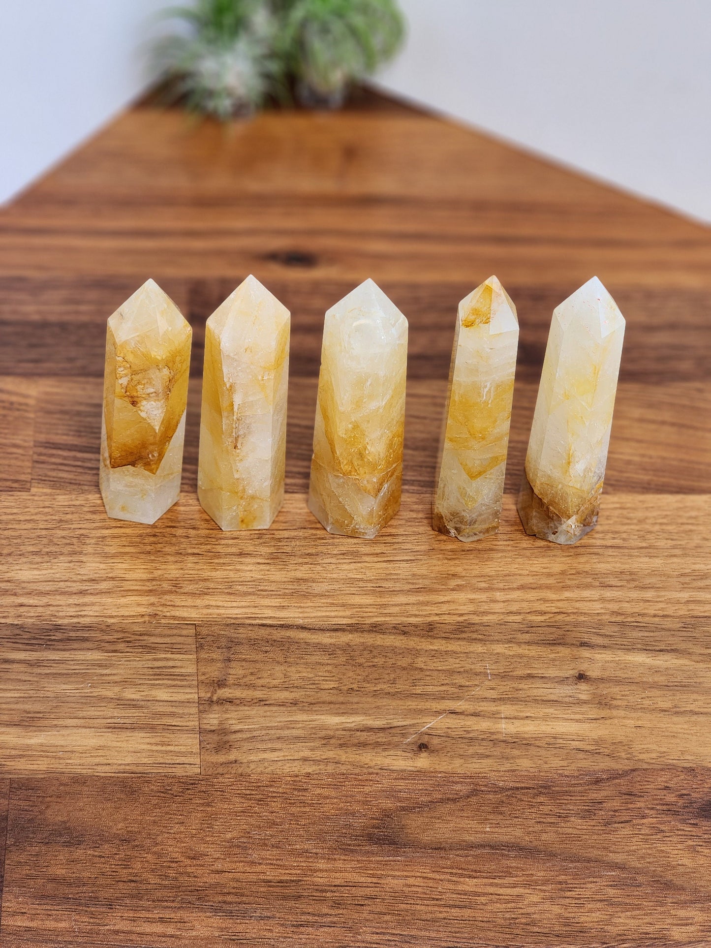Golden Healer Towers | Yellow Crystal Points with Rainbows | Clear Quarts Obelisk with Golden Healer Inclusions | Intuitively Chosen