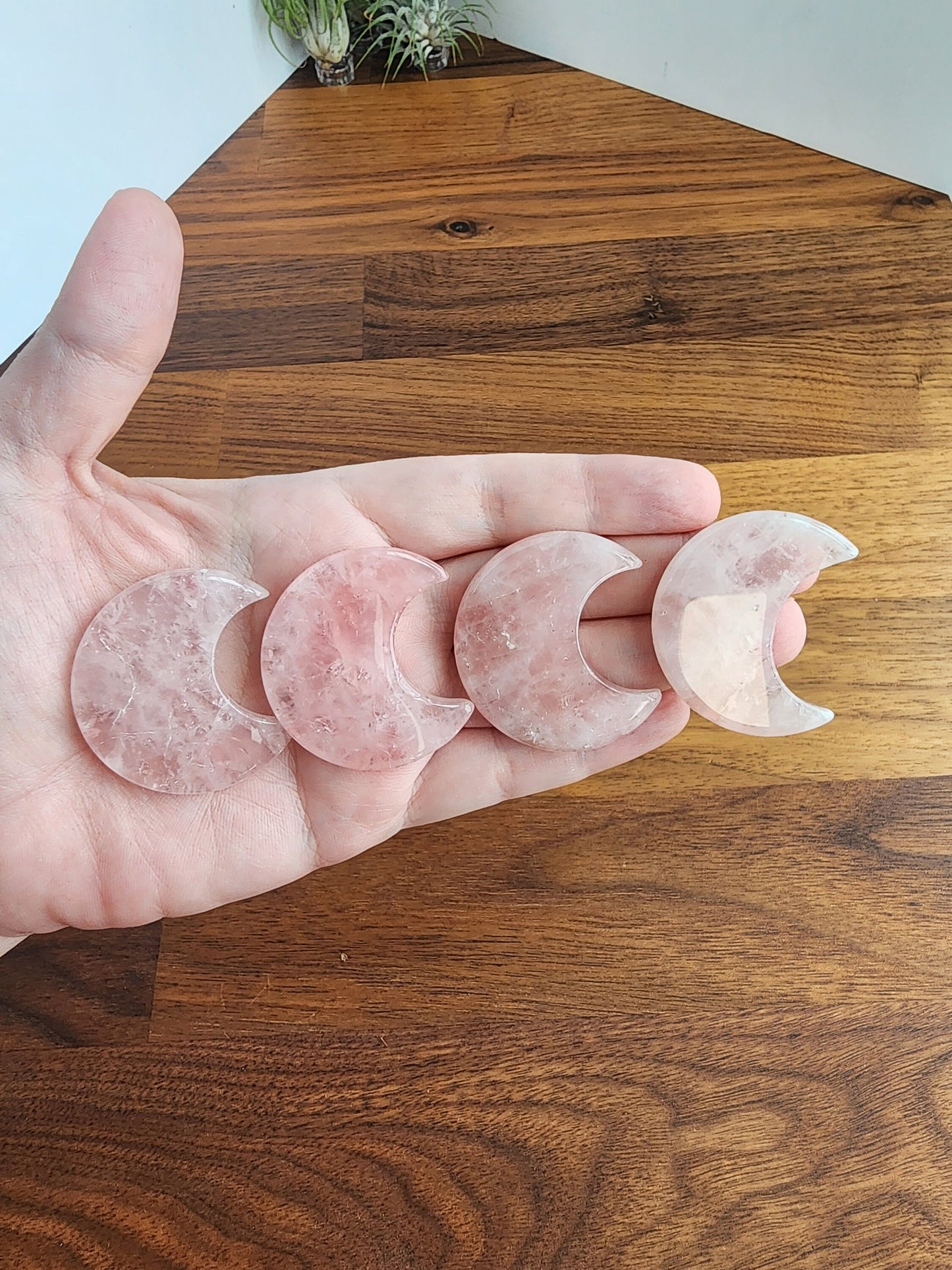 Rose Quartz Moon | Small Pink Crystal Moons | Medium to Pale Pink Crytals with Clear & Cloud Inclusions | One Moon | Intuitively Chosen