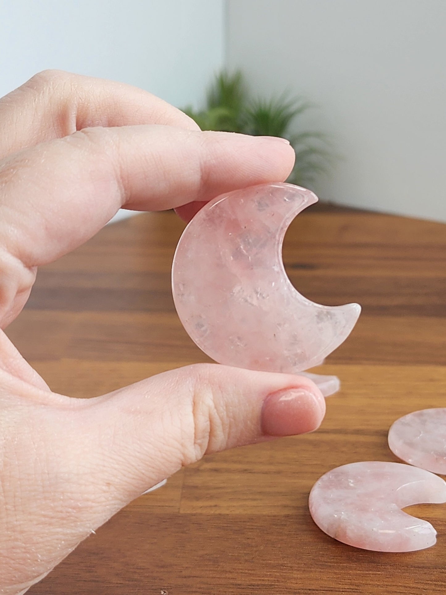 Rose Quartz Moon | Small Pink Crystal Moons | Medium to Pale Pink Crytals with Clear & Cloud Inclusions | One Moon | Intuitively Chosen