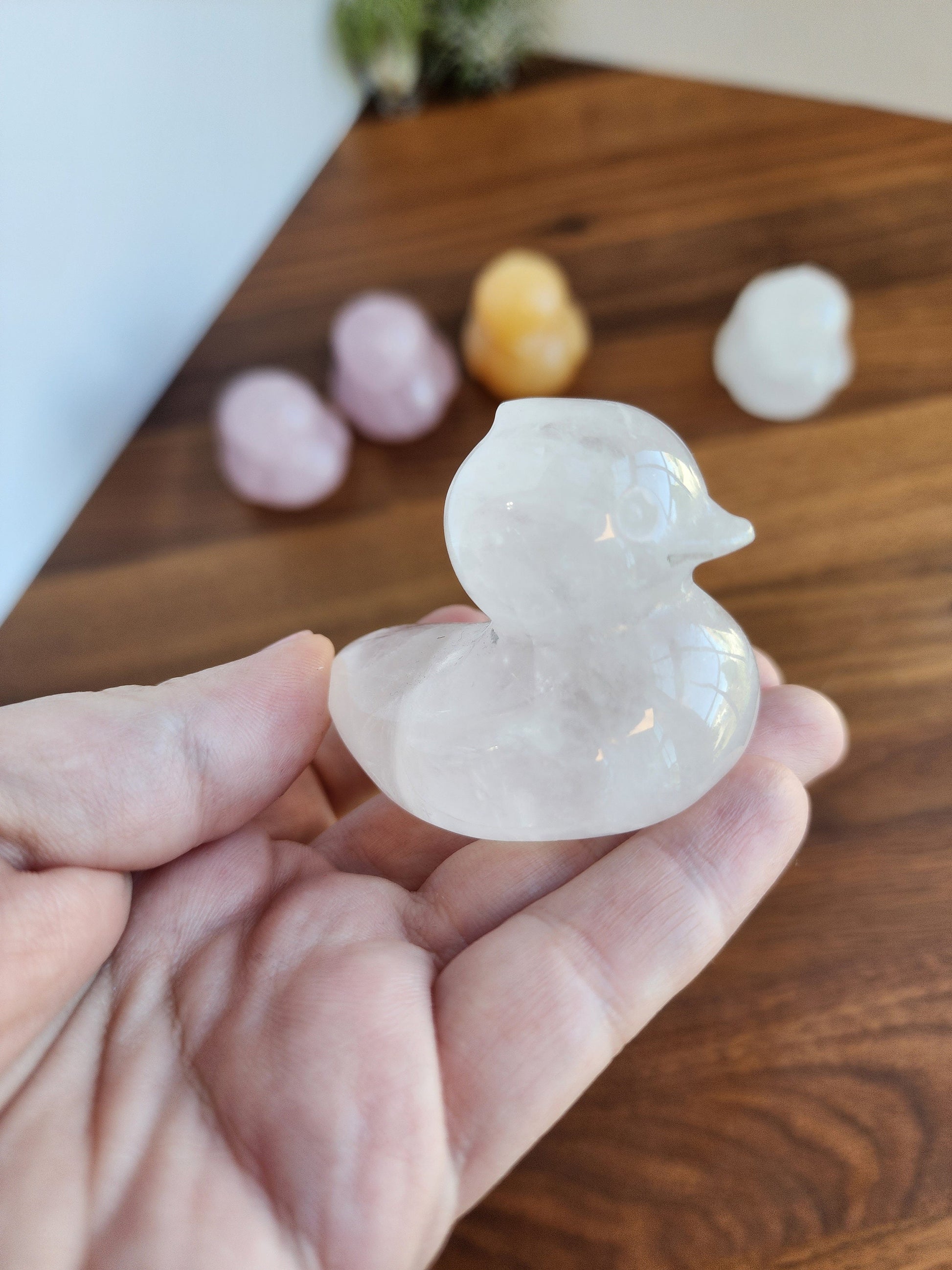 Crystal Ducks | Larger Duck Crystals | Orange Calcite (Yellow), Rose Quartz (Pink), Clear Quartz | Rubber Ducky | Choose Your Material