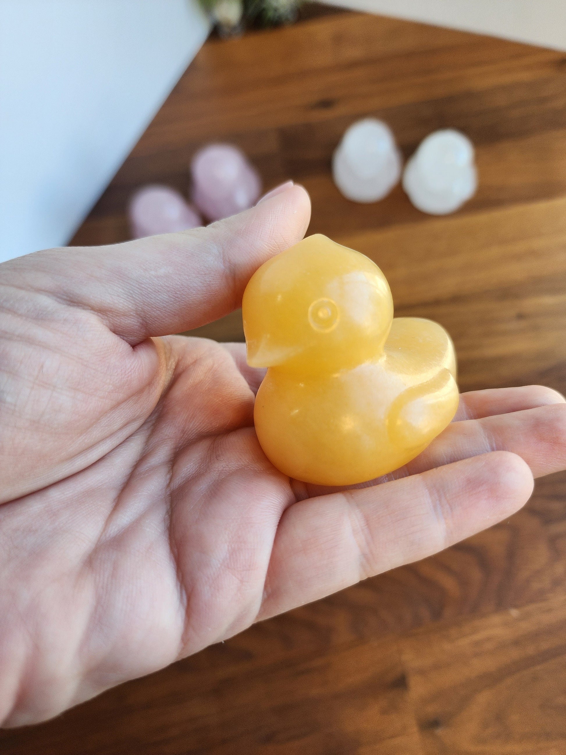 Crystal Ducks | Larger Duck Crystals | Orange Calcite (Yellow), Rose Quartz (Pink), Clear Quartz | Rubber Ducky | Choose Your Material