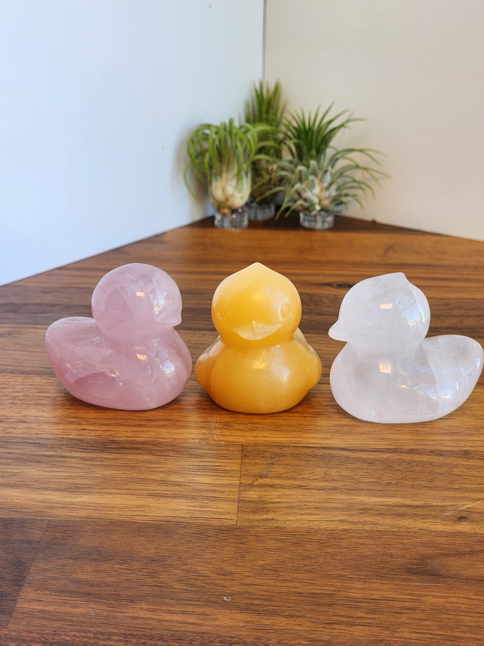 Crystal Ducks | Larger Duck Crystals | Orange Calcite (Yellow), Rose Quartz (Pink), Clear Quartz | Rubber Ducky | Choose Your Material