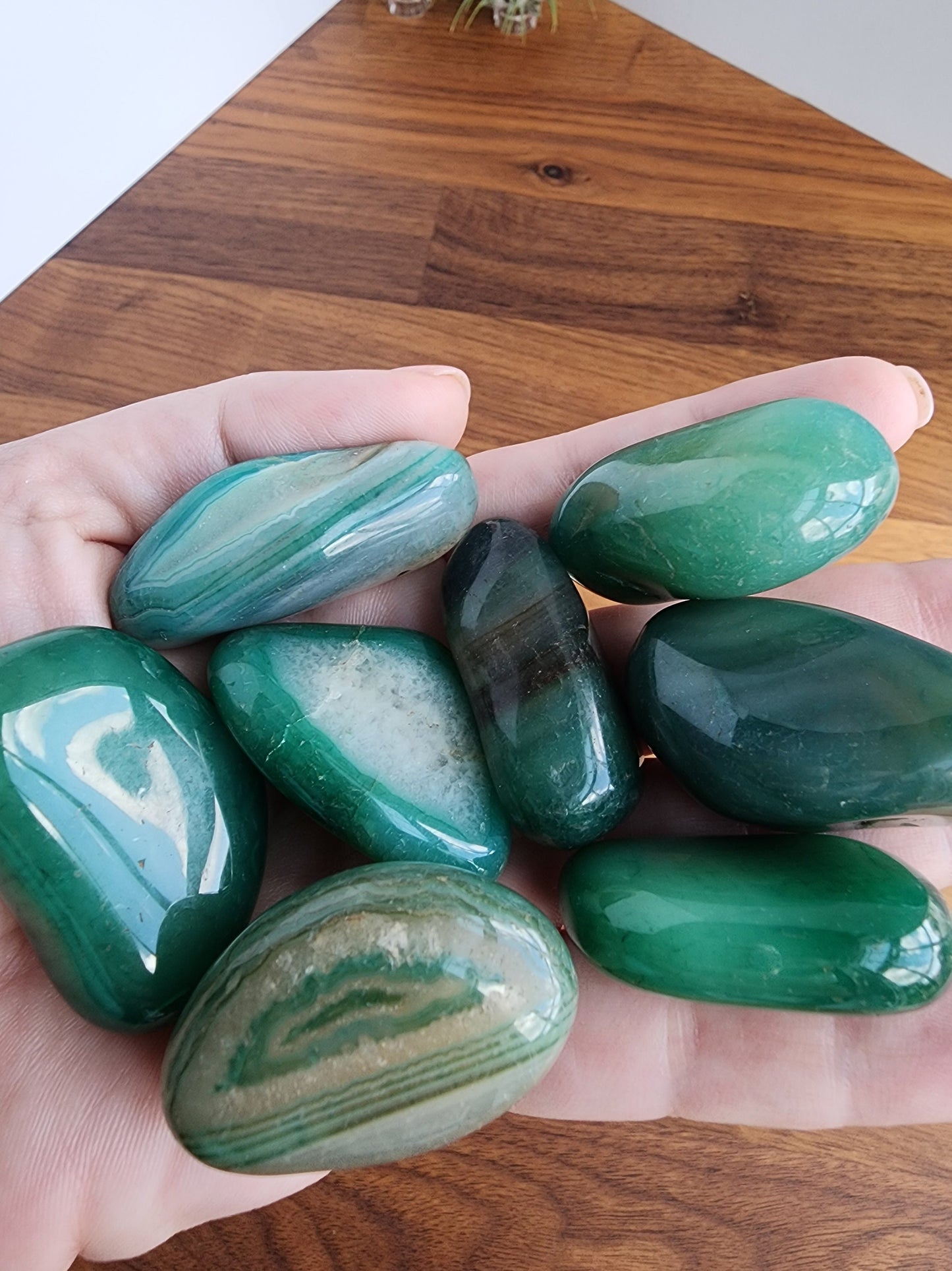 Green Agate Tumbles | Large | Lucky Girl Syndrome Mix | Crystal Confetti Add On | Blue Inclusions | Intuitively Chosen