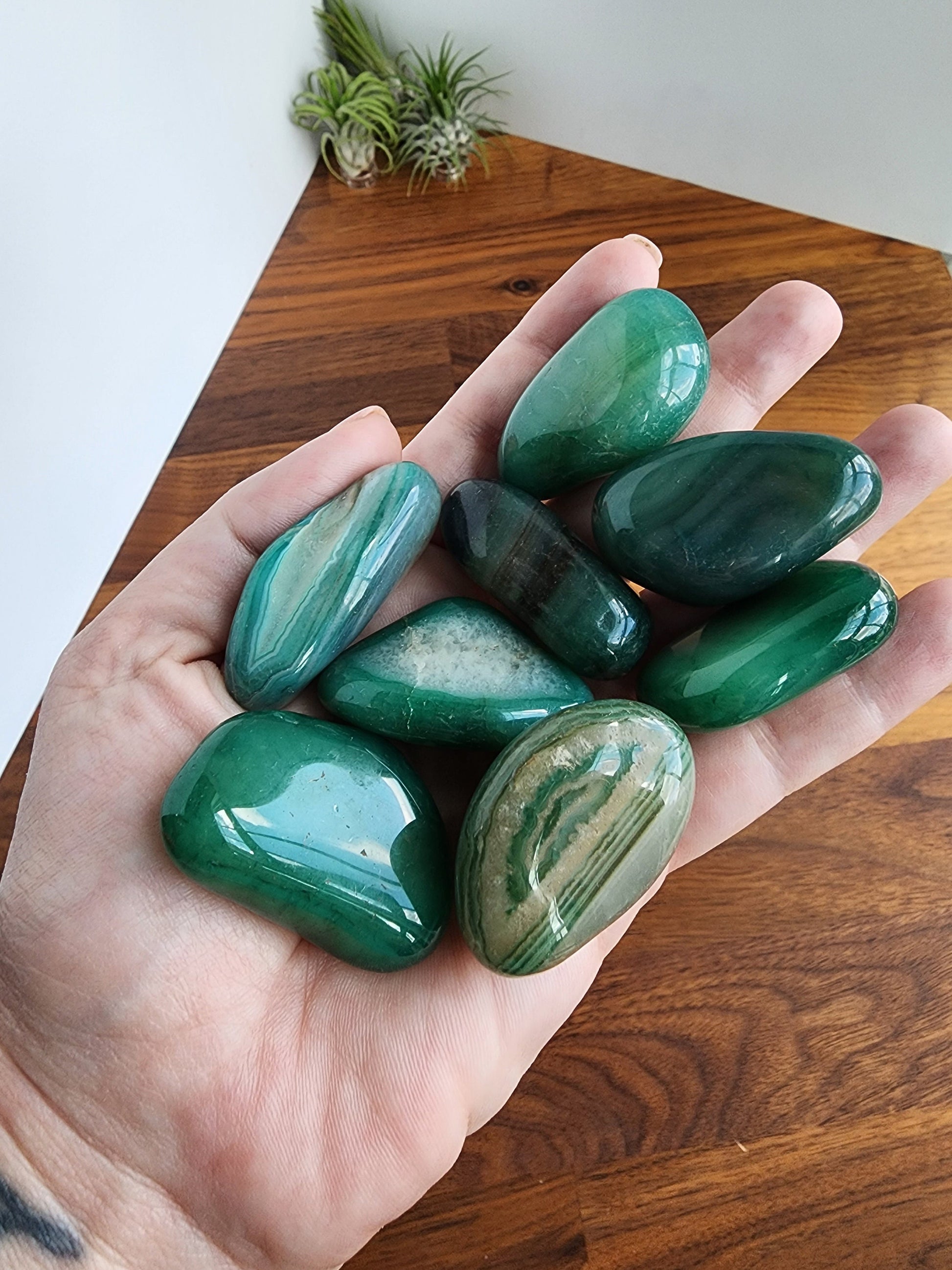 Green Agate Tumbles | Large | Lucky Girl Syndrome Mix | Crystal Confetti Add On | Blue Inclusions | Intuitively Chosen