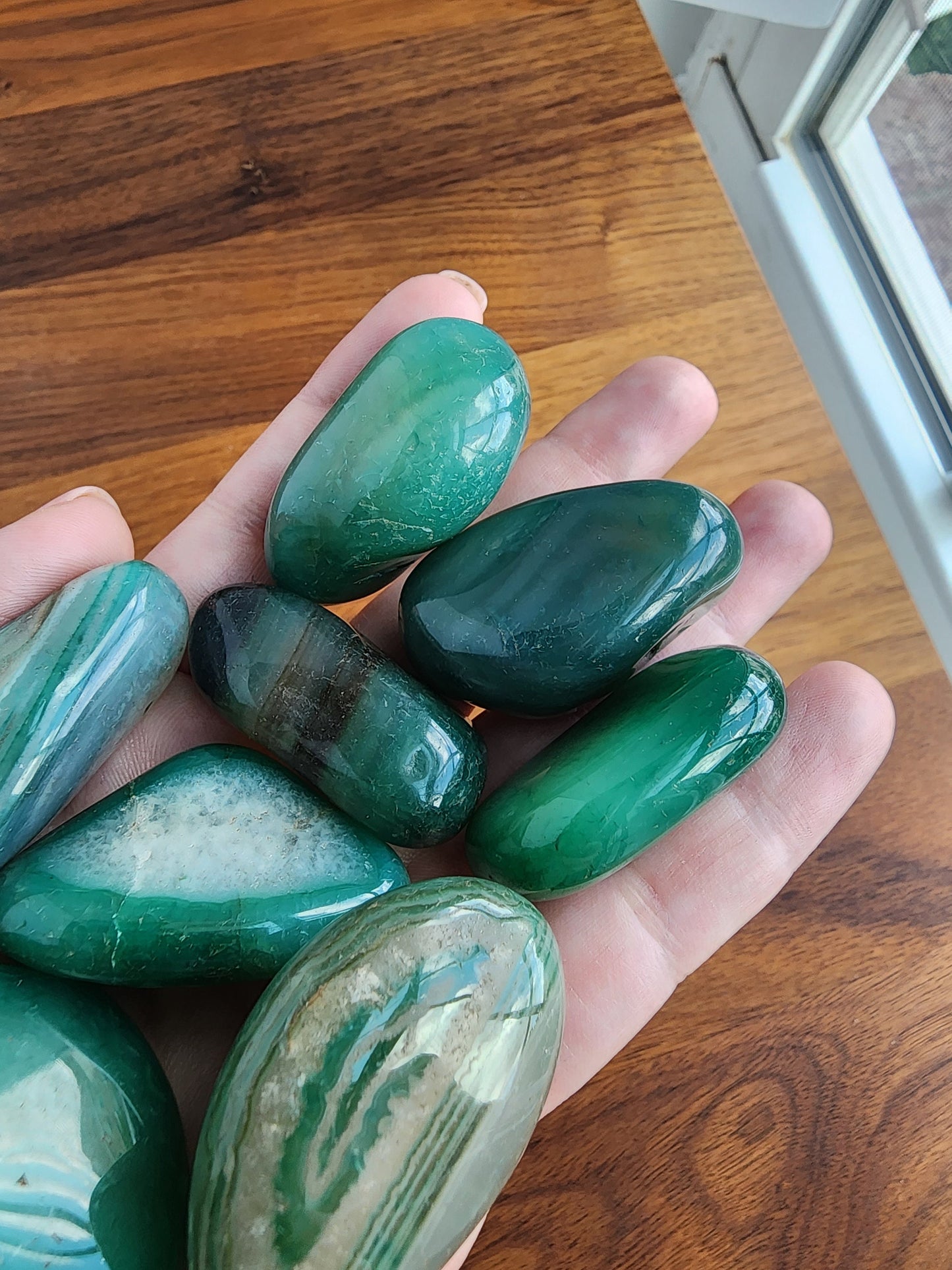 Green Agate Tumbles | Large | Lucky Girl Syndrome Mix | Crystal Confetti Add On | Blue Inclusions | Intuitively Chosen