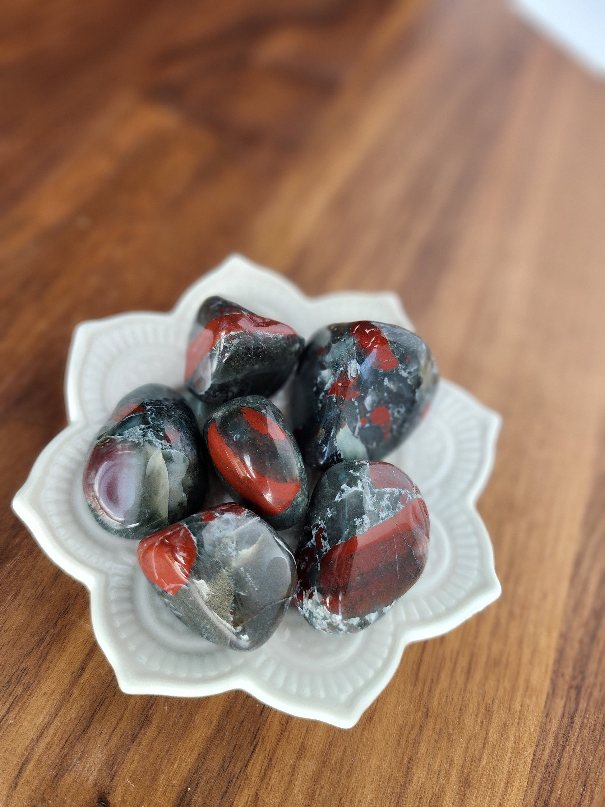 Cherry Orchard Tumbles | Medium | African Bloodstone | Seftonite, Vulcan Jasper | Red Crystal | Gray Green Crystals | Intuitively Chosen