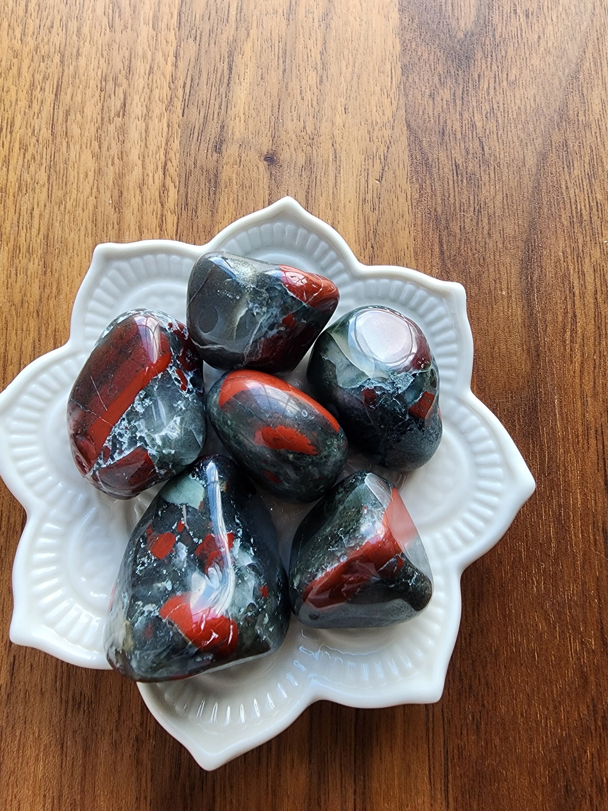 Cherry Orchard Tumbles | Medium | African Bloodstone | Seftonite, Vulcan Jasper | Red Crystal | Gray Green Crystals | Intuitively Chosen